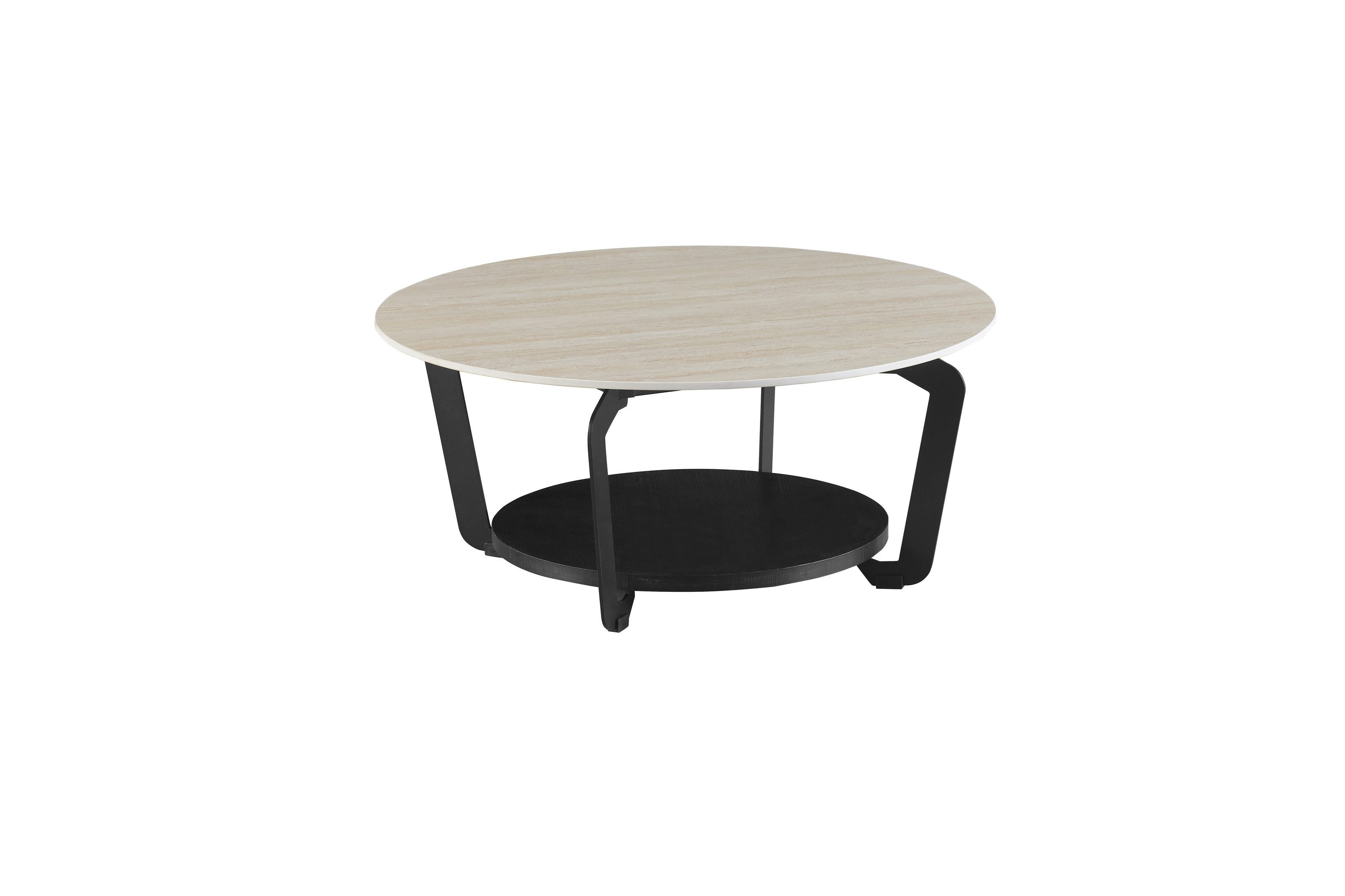 PREISBRECHER Couchtisch David, in Travertin, schwarz, Keramik, Metall, MDF - 40x90cm (HxD)
