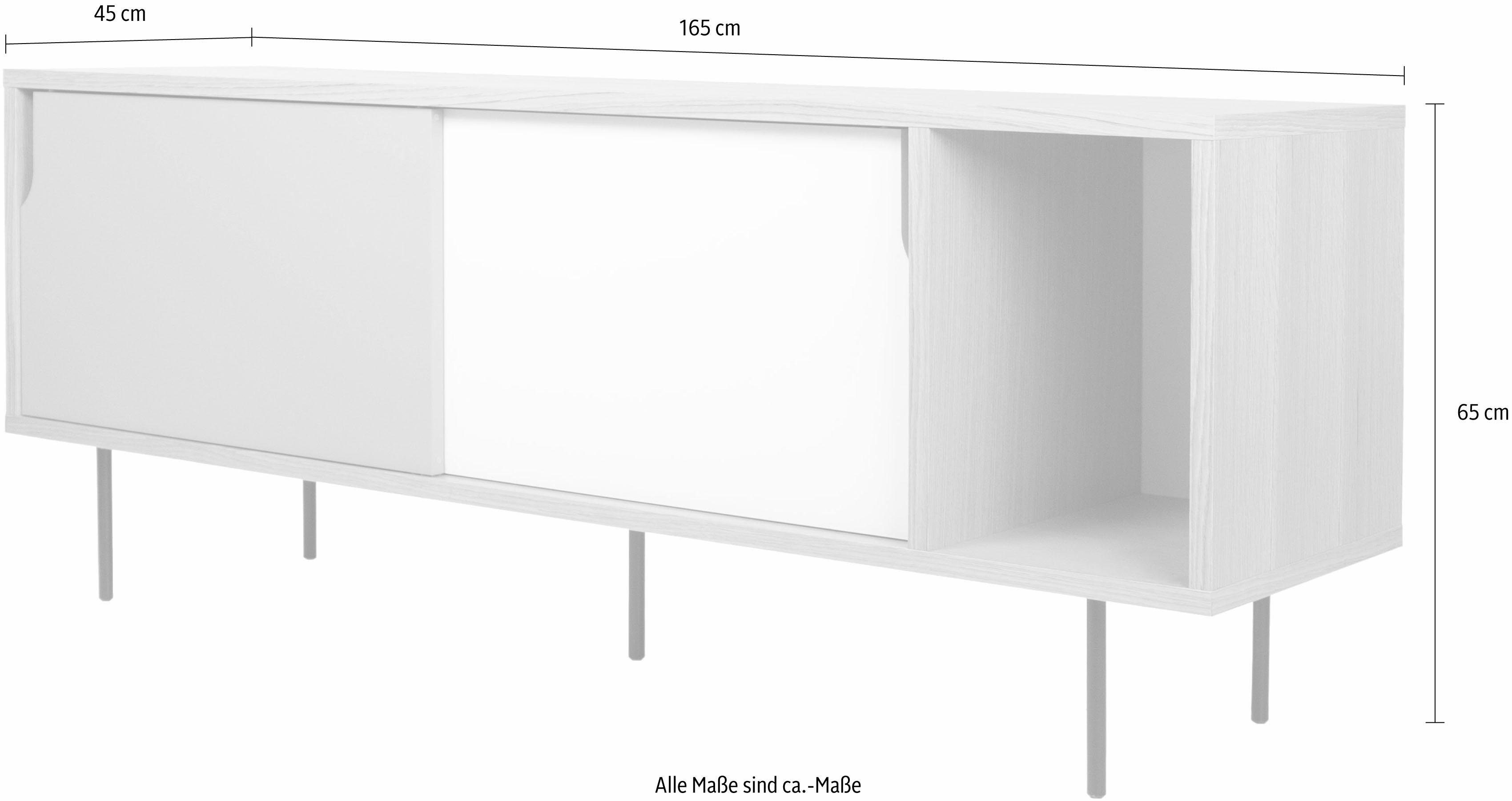 Sideboard eichefarben/weiß-grau TemaHome Dann, cm Schiebetüren, 165 mit Breite