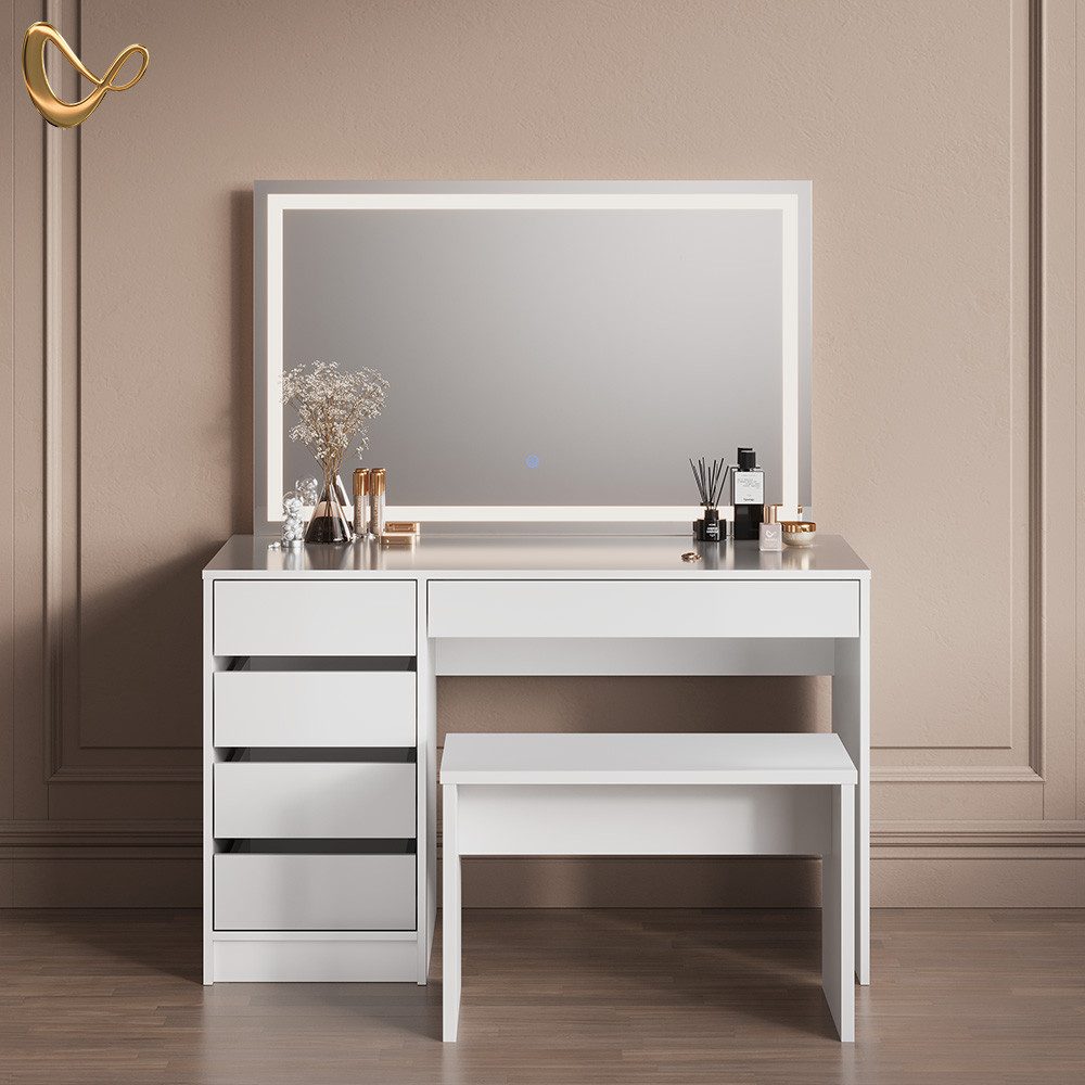 Livinity® Schminktisch Imola, Weiß, mit LED-Spiegel und Bank günstig online kaufen