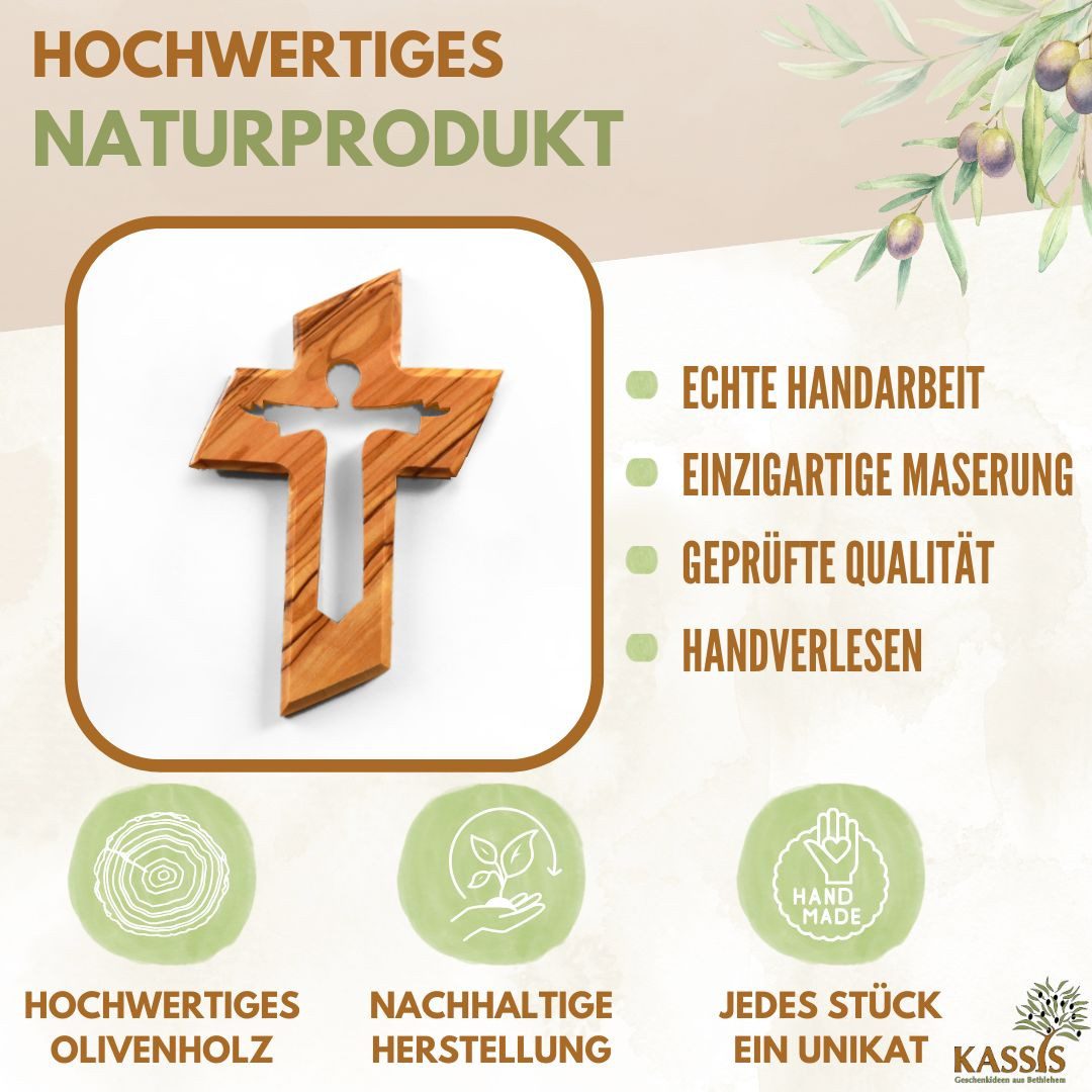 Kassis Geschenkartikel Wanddekoobjekt Olivenholz Kreuz Auferstandener Jesus Geschenk zu mehreren Anlässen, Hergestellt in Bethlehem, Ideales Geschenk zu mehrere – Bild 2 von 5