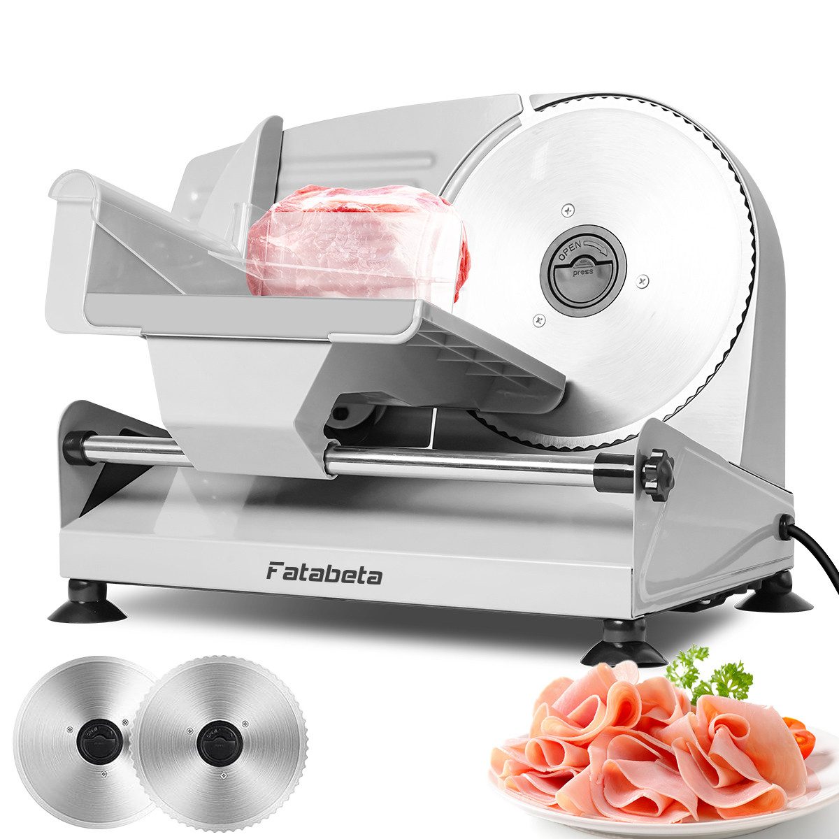 FATABETA Allesschneider Elektrische Brotschneidemaschine mit Ø 190 mm Edelstahlmesser, 200,00 W, mit stufenlos einstellbarer Schnittstärke (0–15 mm), Metallgehäuse