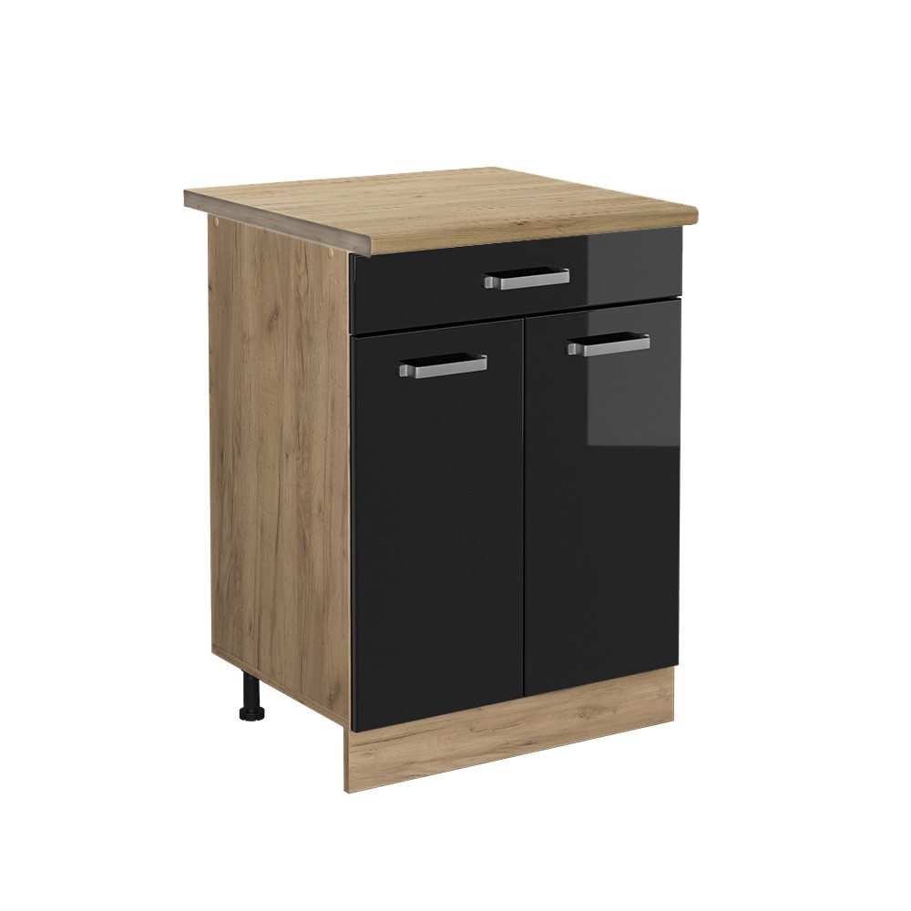 Vicco Unterschrank R-Line, Schwarz Hochglanz/Goldkraft Eiche, günstig online kaufen