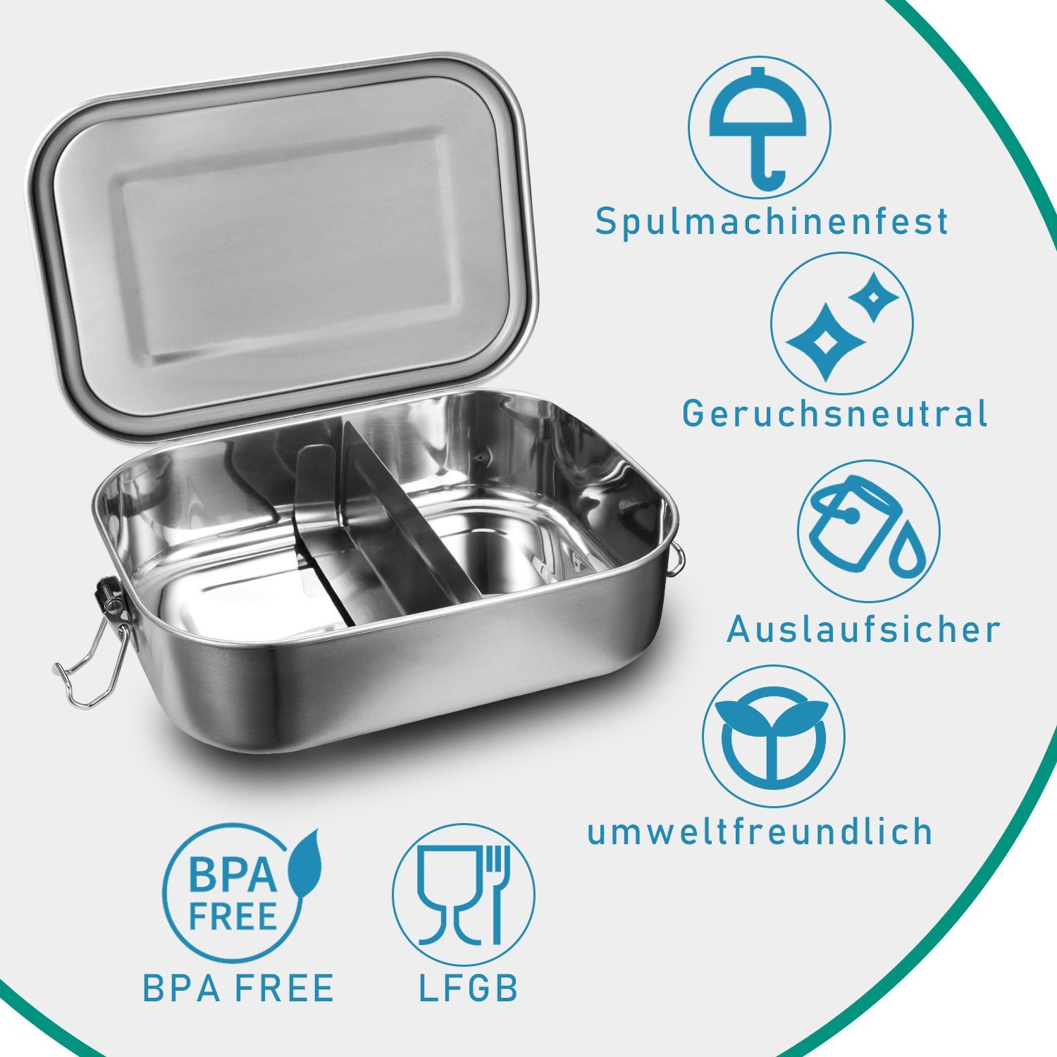 Edelstahl für Silber Nachhaltige 800+1200ml Picknick Lunchbox - Lunchbox Büro TolleTour Schule Brotdose