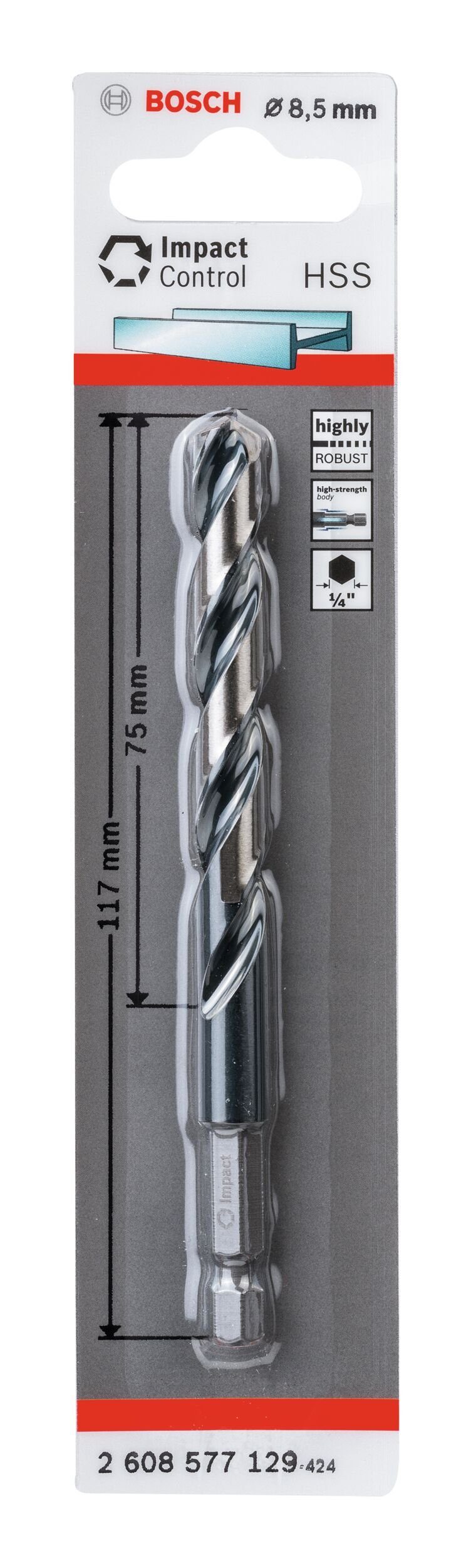 Thumbnail - BOSCH Holzbohrer, Impact Control mit Sechskantschaft HSS - 8,5 x 75 x 117 mm - 1er-Pack