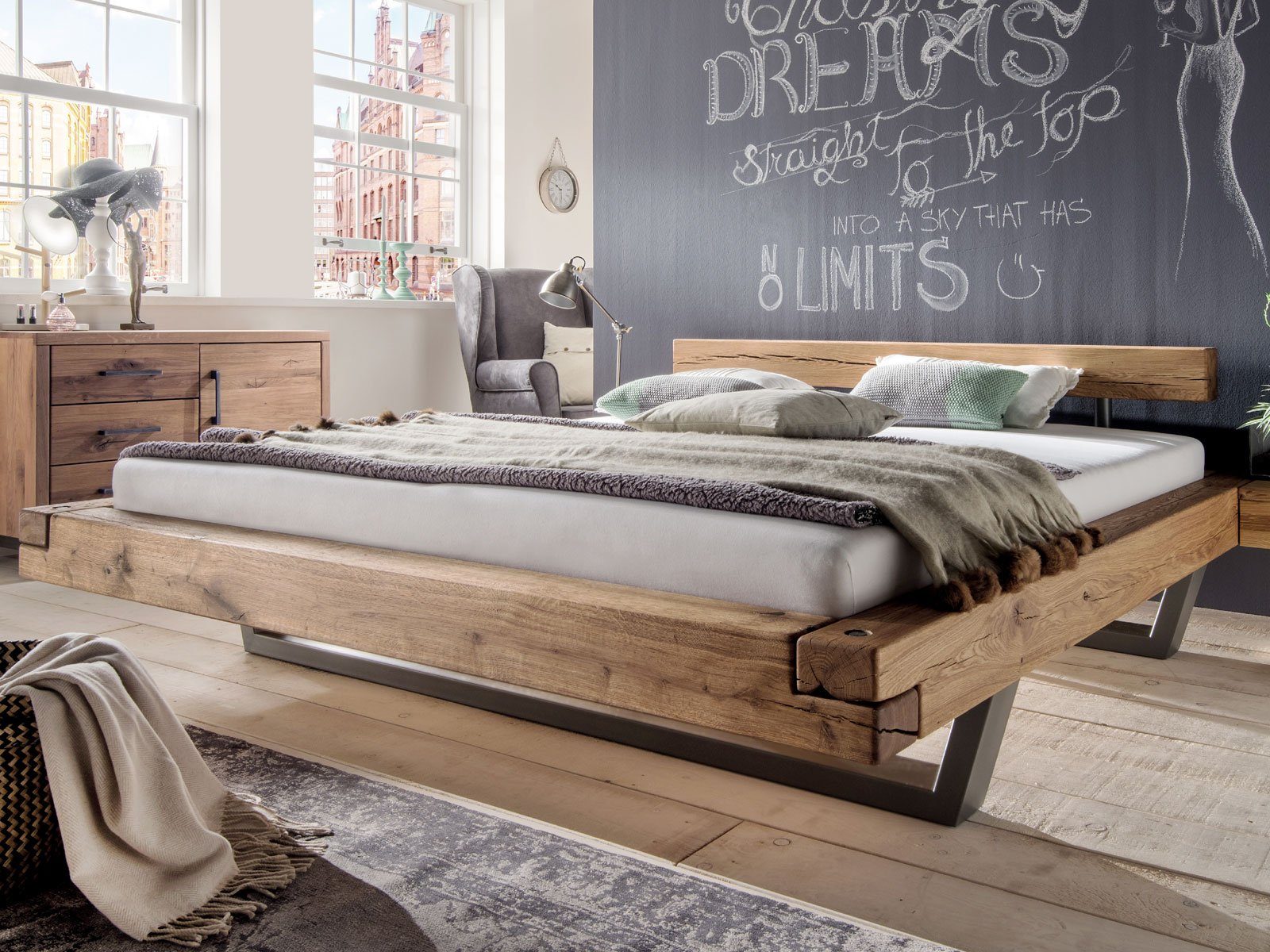 Casamia Massivholzbett Bett Holzbett Jugendbett 140/160/180 x 200cm Massivholz Arco Wildeiche