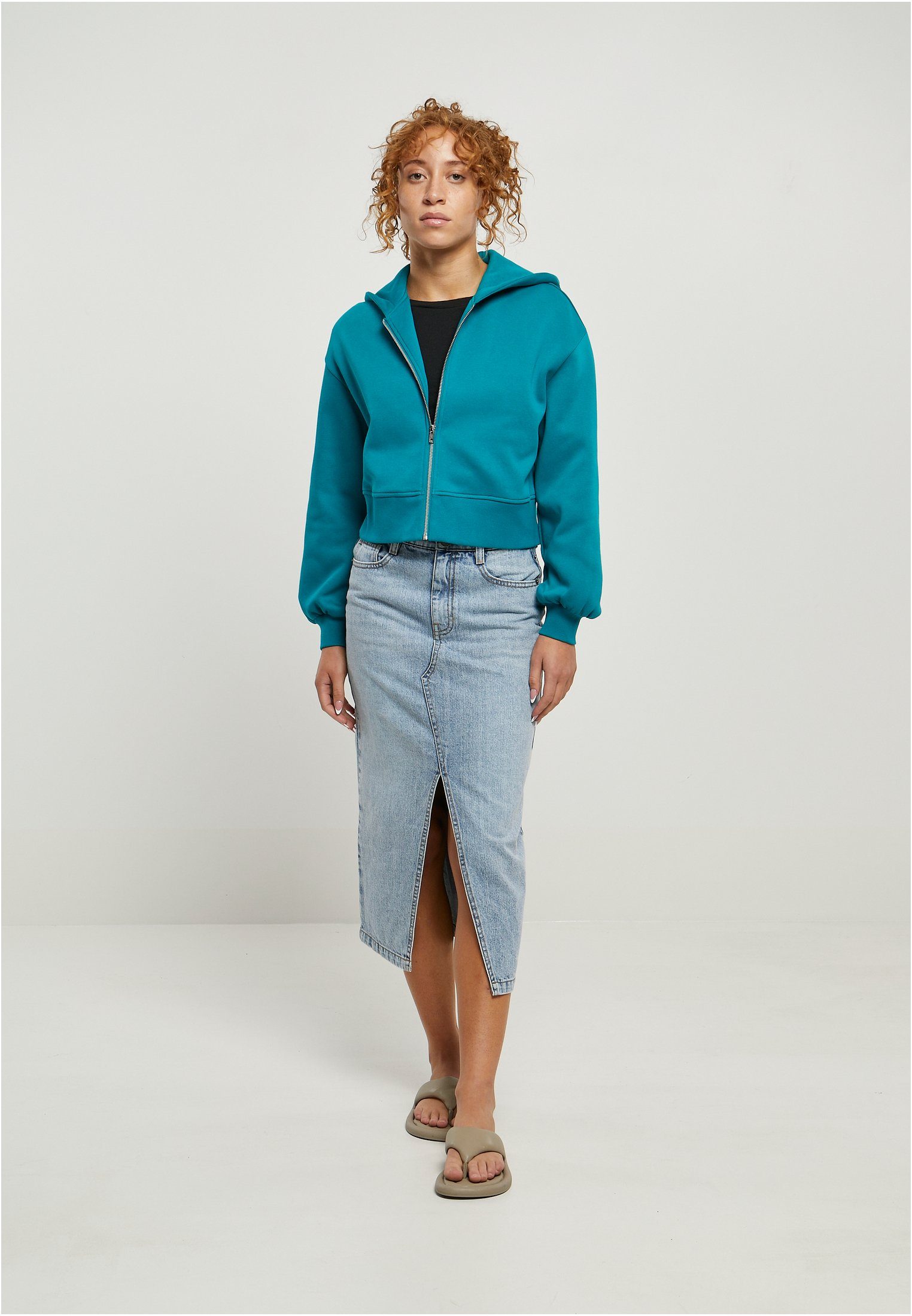 Zip Jacket Ladies Oversized CLASSICS Damen Sweatjacke URBAN Short (1-tlg) watergreen