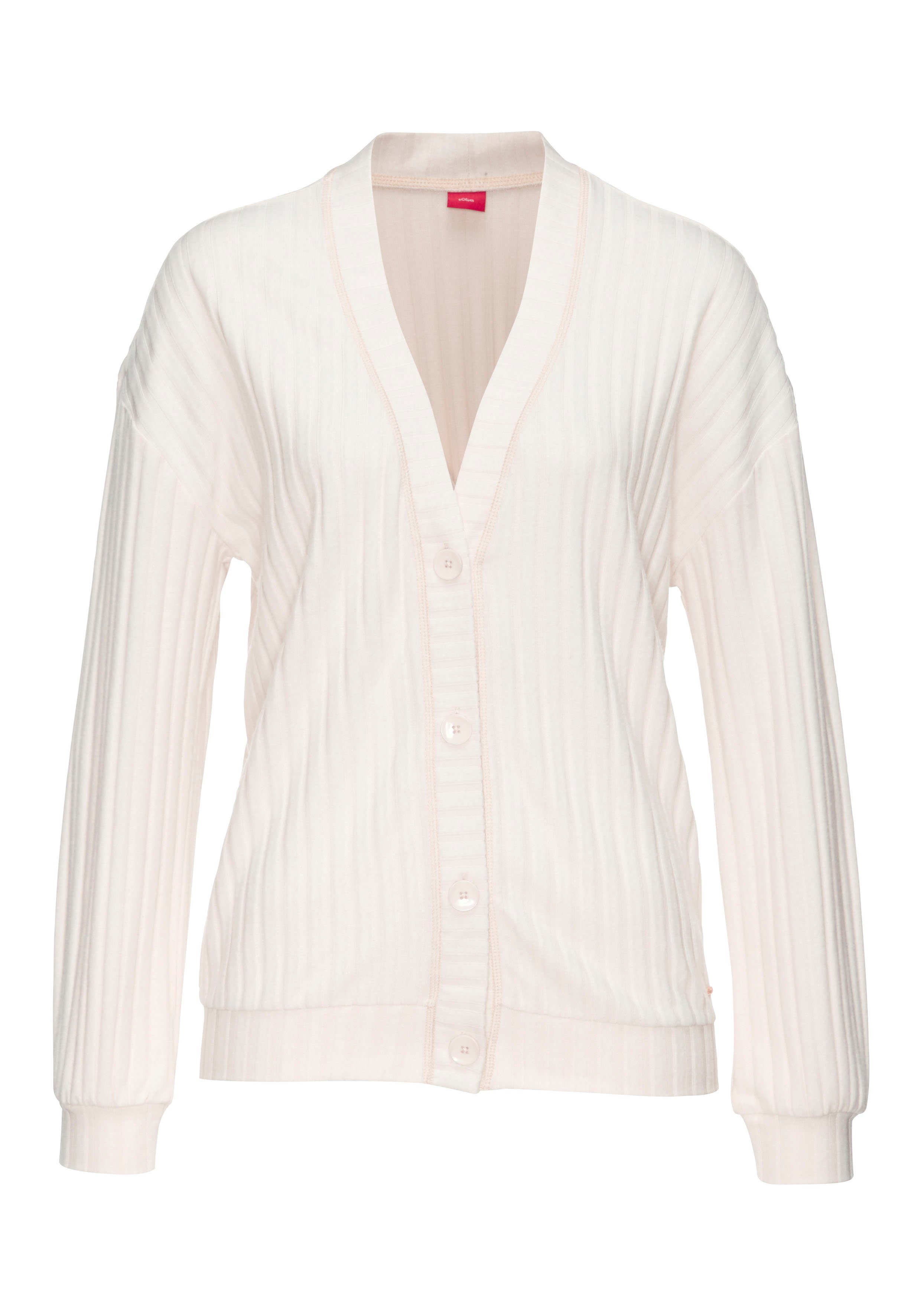 mit Cardigan breiter Loungewear s.Oliver hellbeige Knopfleiste,