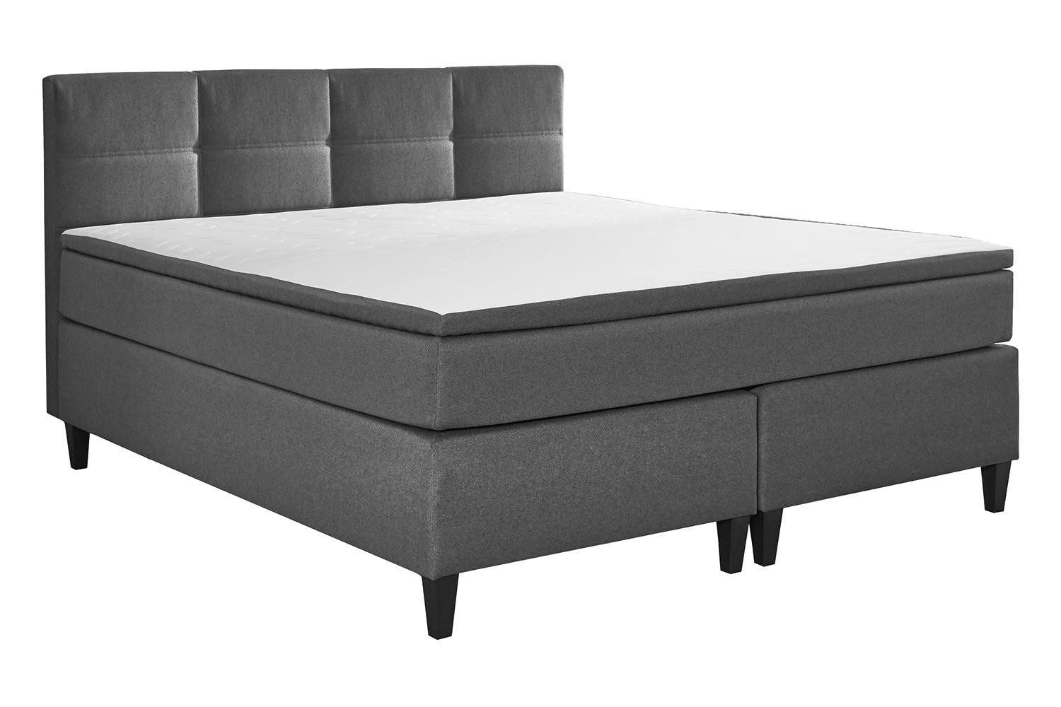 Sun Garden Boxspringbett MONTREAL, Anthrazit, Webstoff (1-St), mit Topper, Bonellfederkern, Taschenfederkernmatratze, 200 x 200 cm
