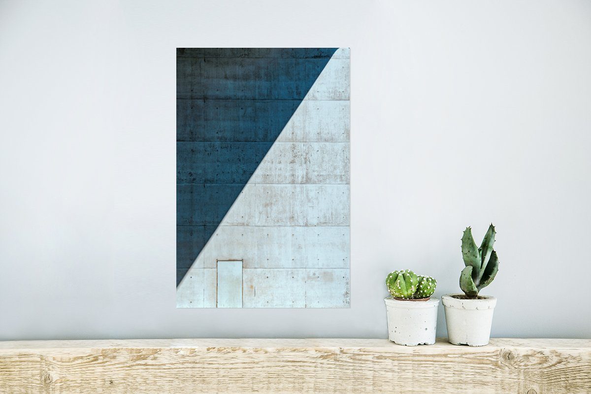 Rahmen Poster, - Architektur - (1 Tür MuchoWow Ohne Poster St), Wandposter für Wandbild, Wohnzimmer, Vintage, Blau -