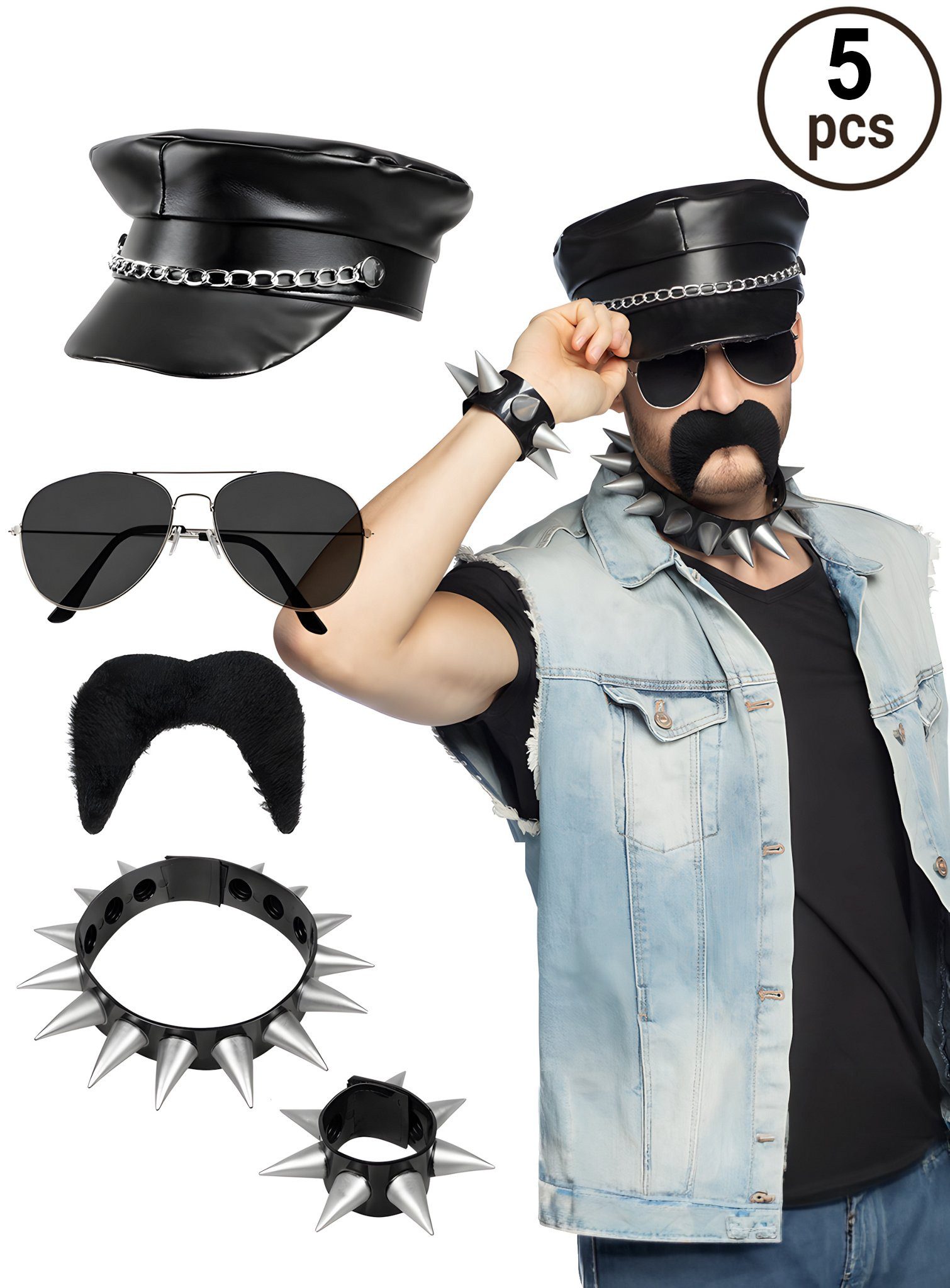 Boland Kostüm Gay Biker Accessoire-Set, Damit wirst Du zum ganz harten 80er Jahre Rocker!
