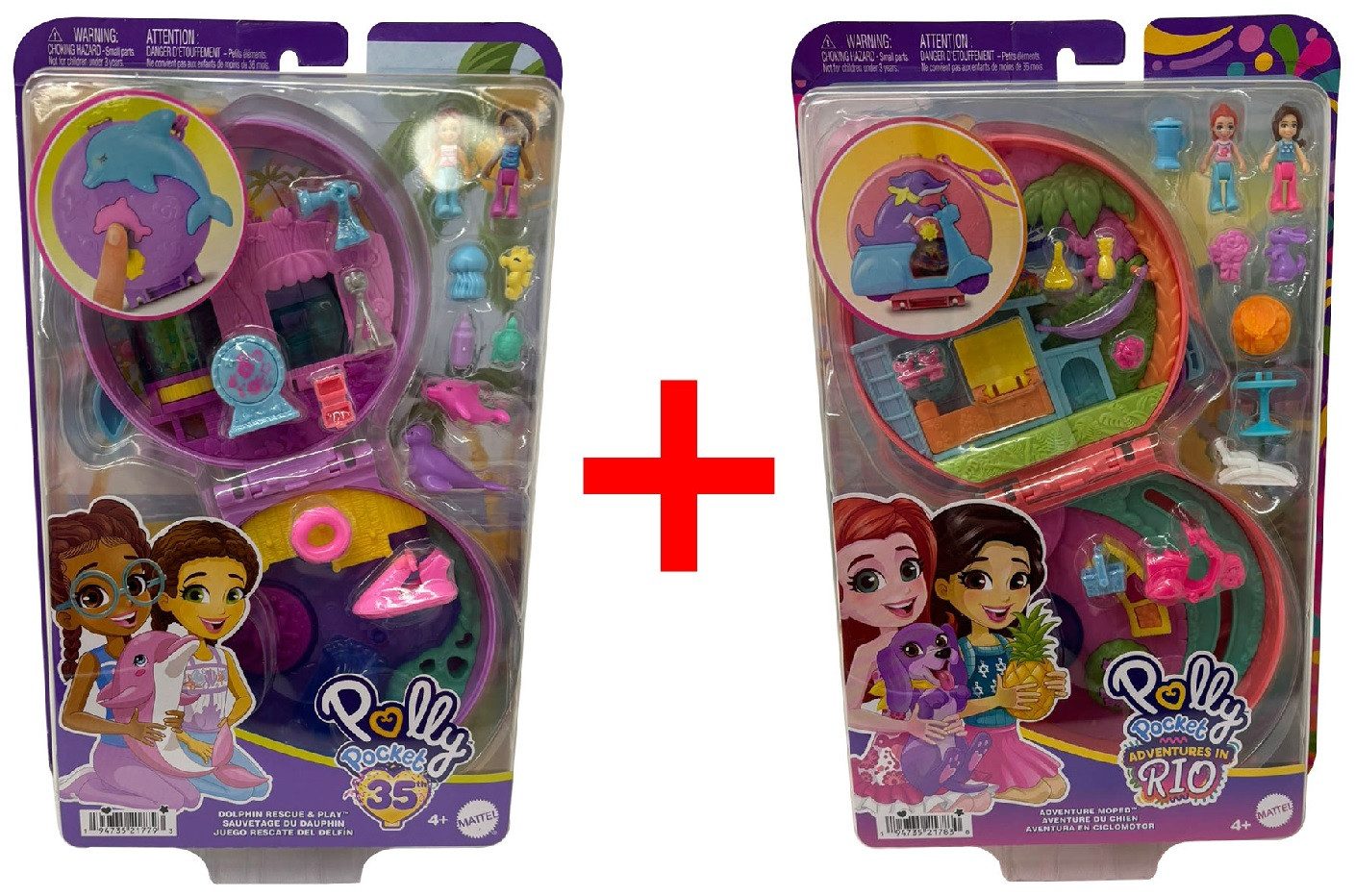 Polly Pocket Spielfigur 2er-Set Polly Pocket HWN96 Delfin Rettungsstation Schatulle und HWN98