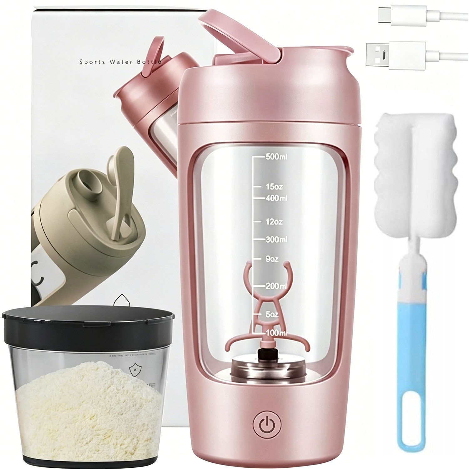 AKKEE Elektrischer Shaker Protein Shaker Elektrisch mit Pulverfach 650 ML BPA-freier, Vollautomatische Mischung