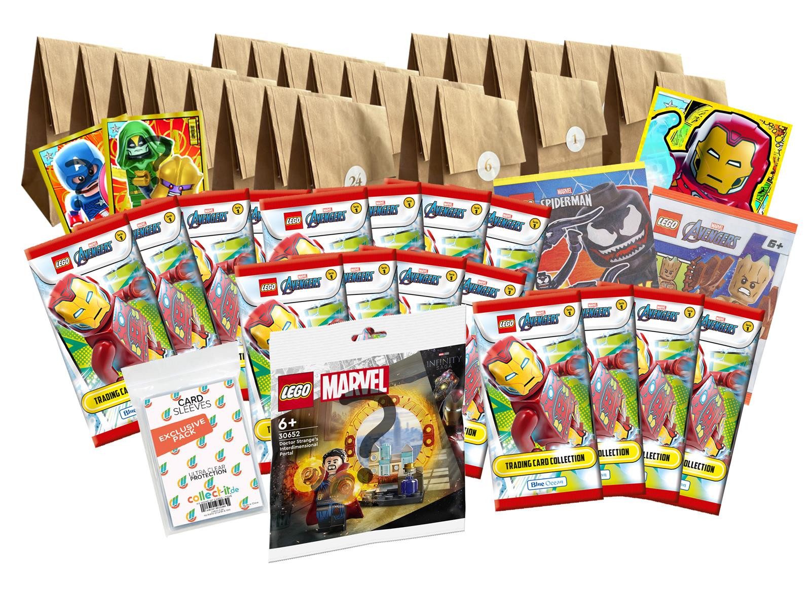 LEGO® Sammelkarte LEGO Avengers Adventskalender 2023 24 tolle Überraschungen + Sleeves