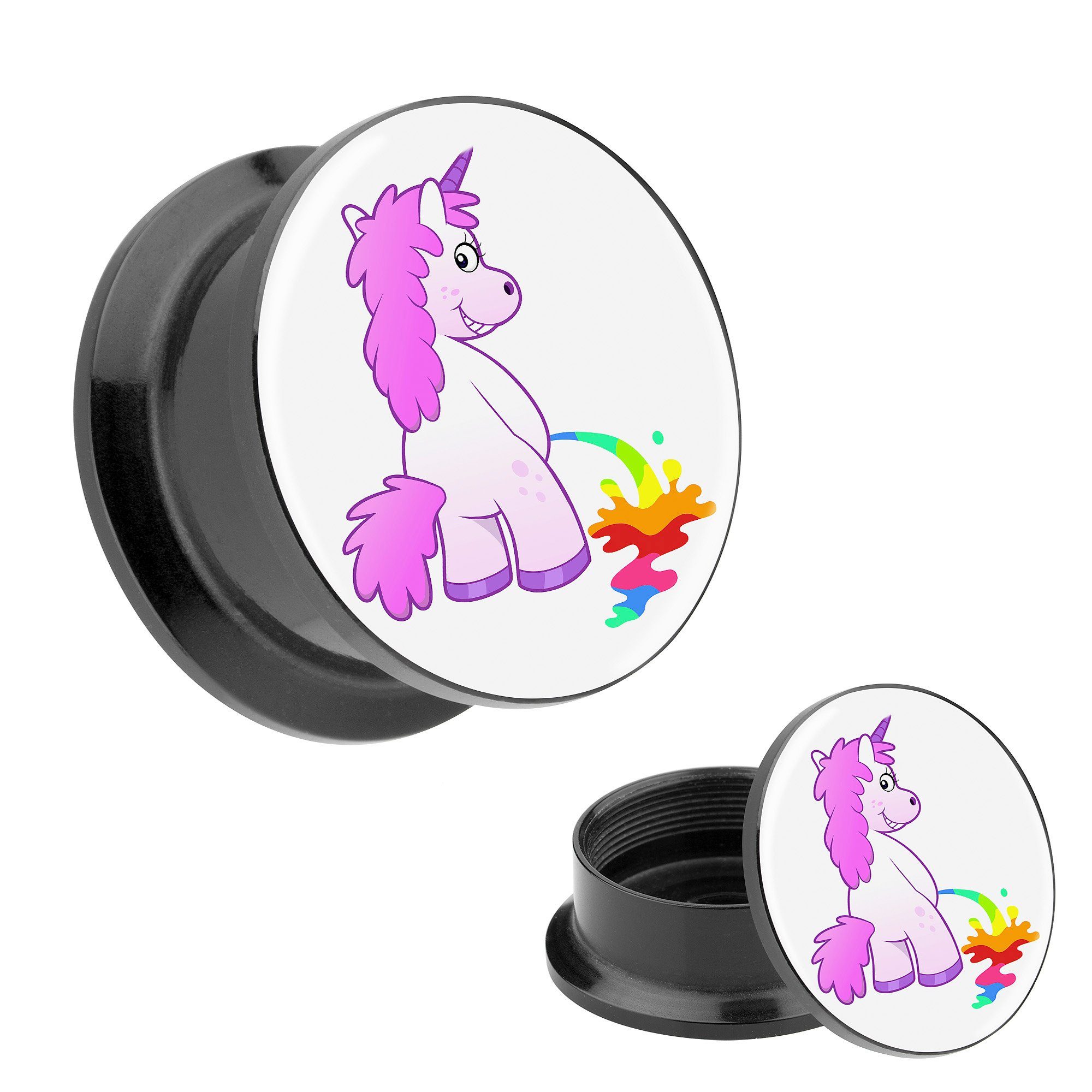 Taffstyle Plug Piercing Schraubverschluß pinkelndes Einhorn, Ohr Plug Flesh günstig online kaufen
