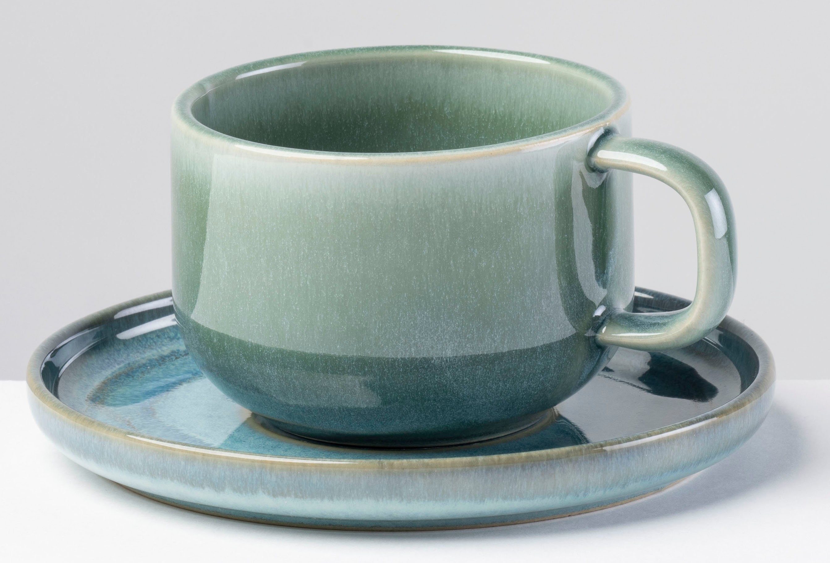 Gipfelstück Tasse Tiefer See, 4-tlg., Steinzeug, Scandi-Style, Reaktivglasur, jedes Stück ein Unikat, 4-teilig