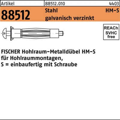 fischer Hohlraumdübel 100er Pack Hohlraumdübel R 88512 HM 5x 52 S Stahl galv.verz. 50 Stüc
