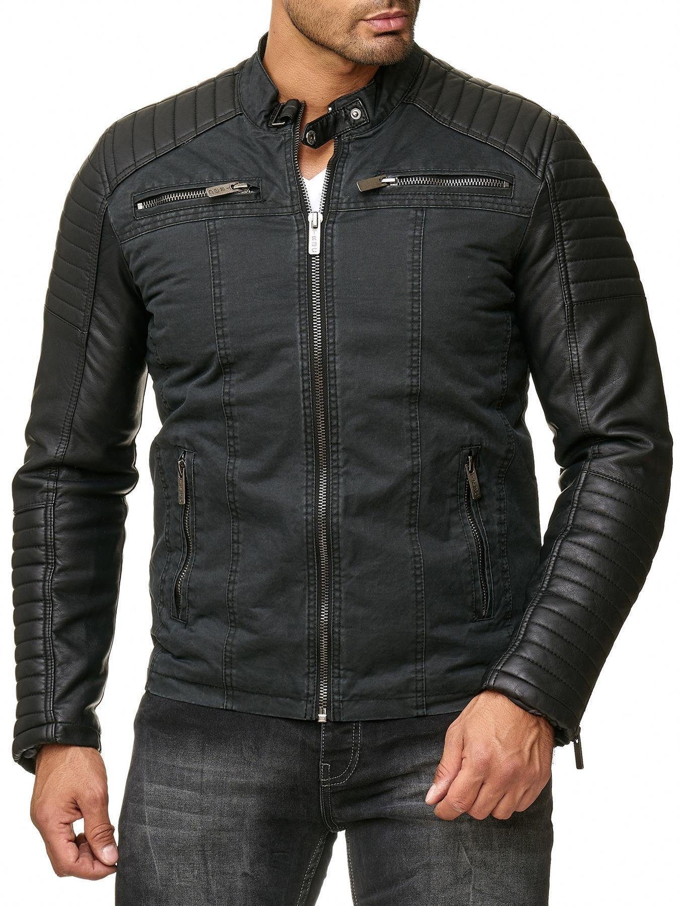 RedBridge Lederimitatjacke Schwarz Bikerjacke Premium und Qualität Baumwolle Kunst-Leder