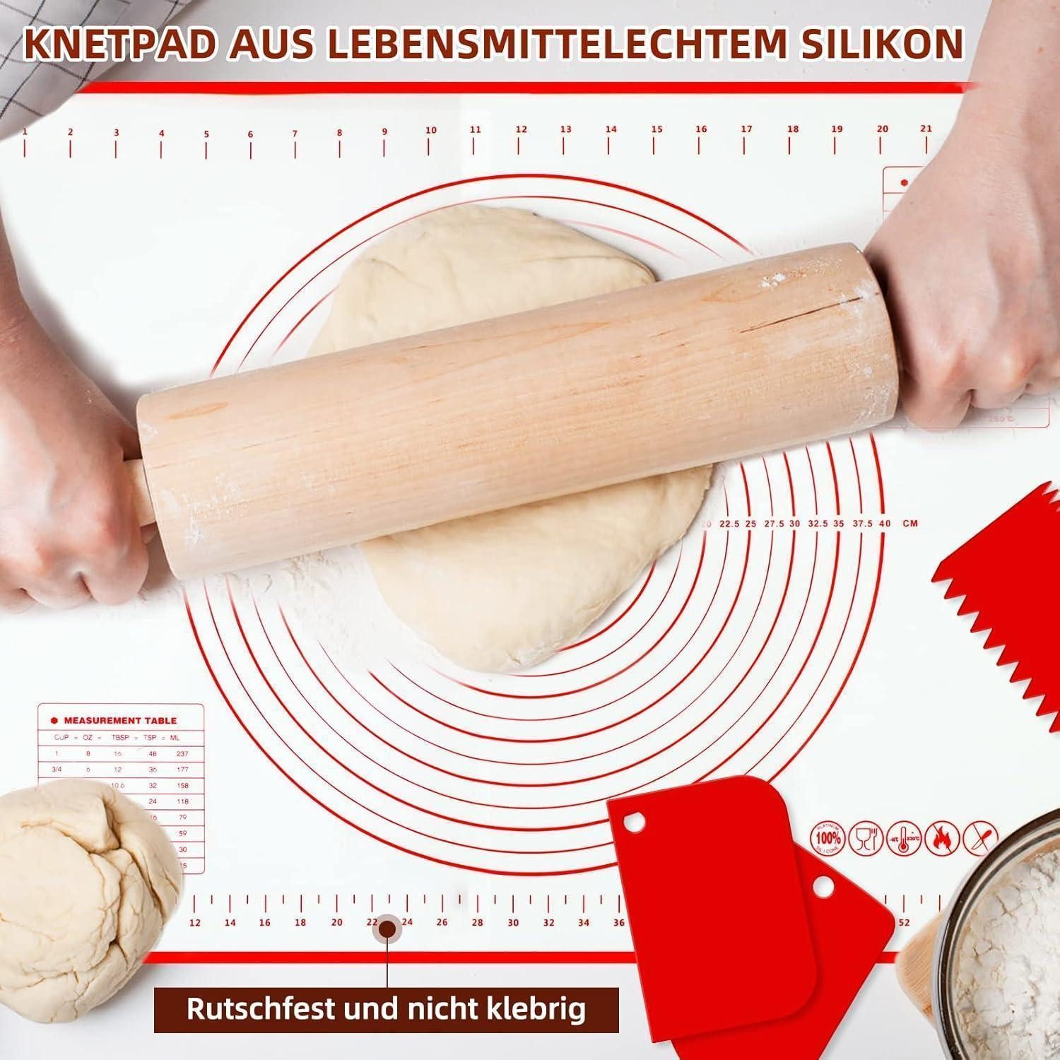 LuxusKollektion Backmatte Silikon Backmatte 70x50 cm Antihaft Teigmatte mit 3 Teigschaber