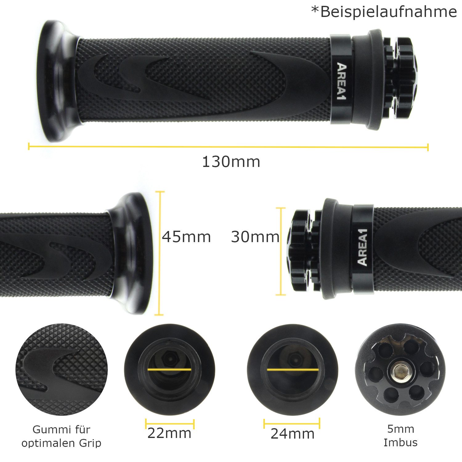 Area1 Griff Motorrad/ Motorroller Lenkergriffe 2 Stück 1x 22mm + 1x 24-25mm