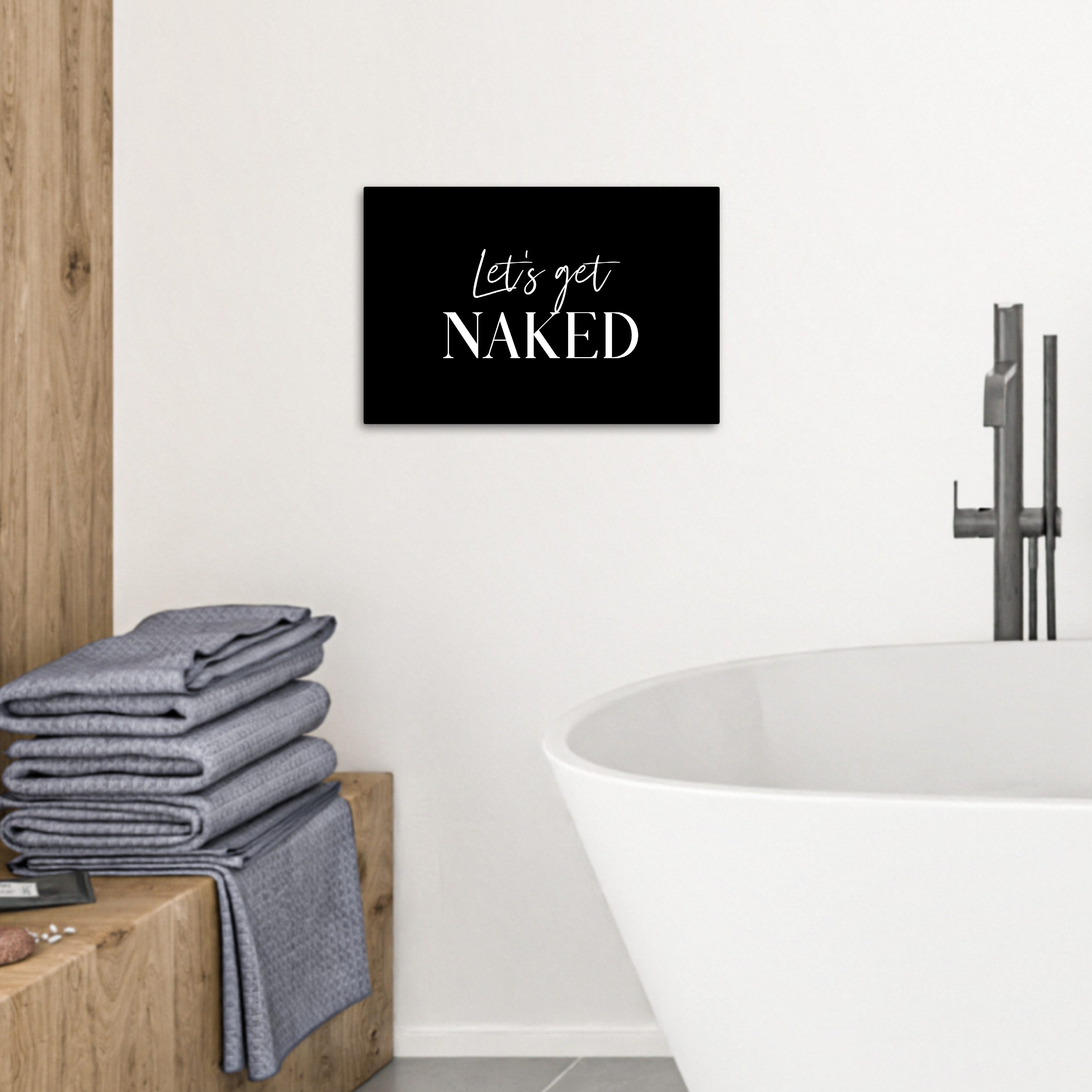 OneMillionCanvasses® Leinwandbild Zitat - Let's get naked - Schwarz - Sprüche, Fotodruck (1 St), Badezimmer Deko, Bilder WC, Toilette Wanddeko 20x30 cm – Bild 3 von 5