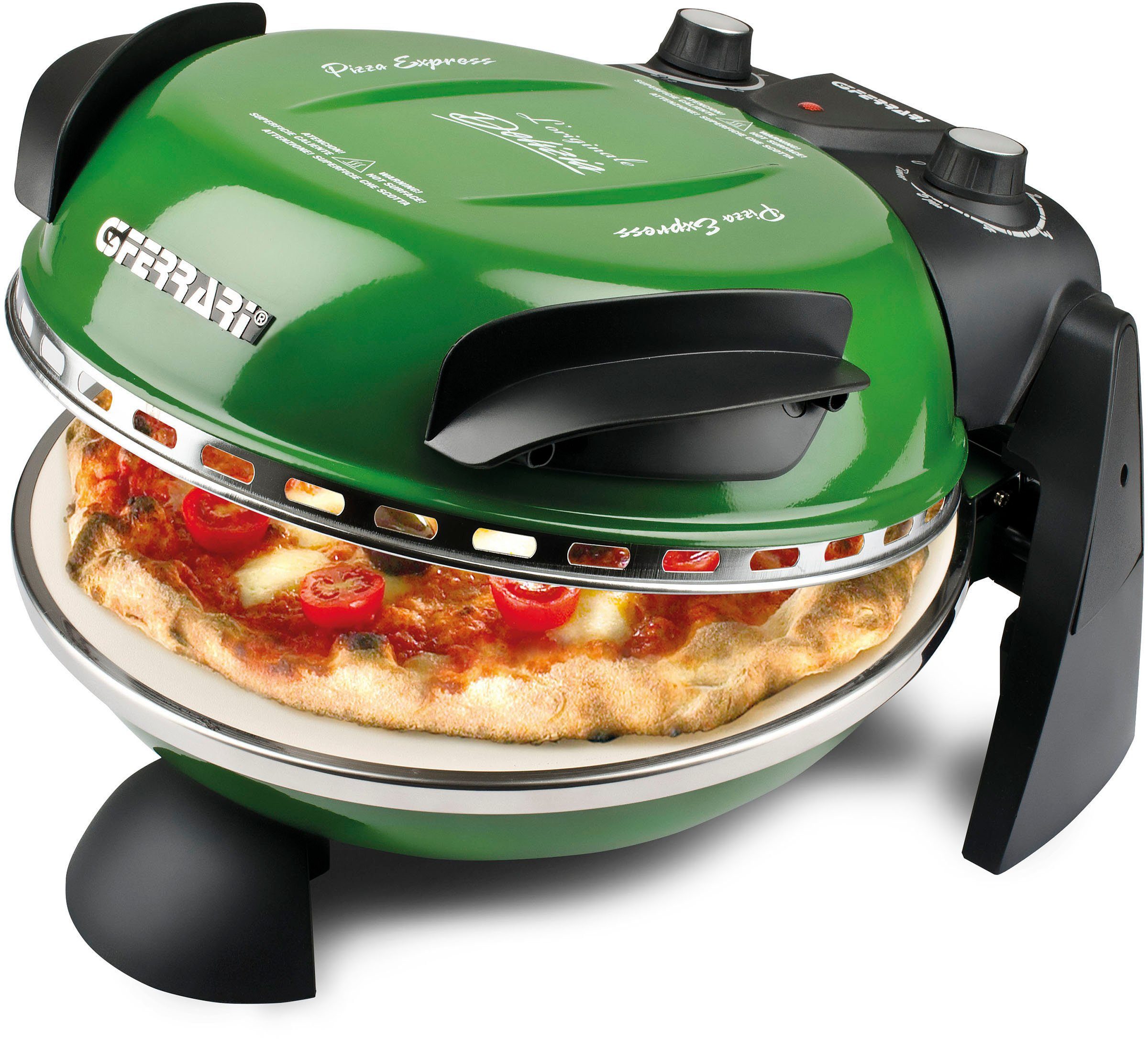 G3 Ferrari Pizzaofen Delizia G1000603 grün inkl. Pizzaschaufel + Rezeptheft, bis 400 °C mit Pizzastein – die Ikone unter den Pizzaöfen