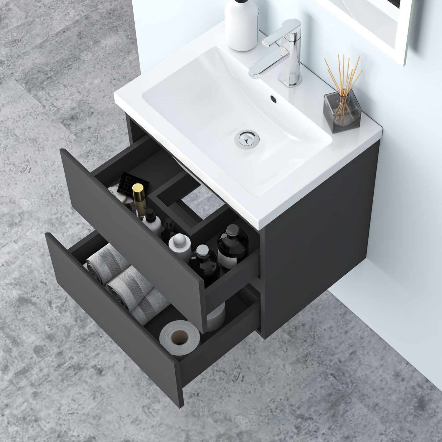 duschspa Waschtisch Waschbecken mit Unterschrank Badschrank Waschplatz Badmöbel Set, Matt, 50-120cm