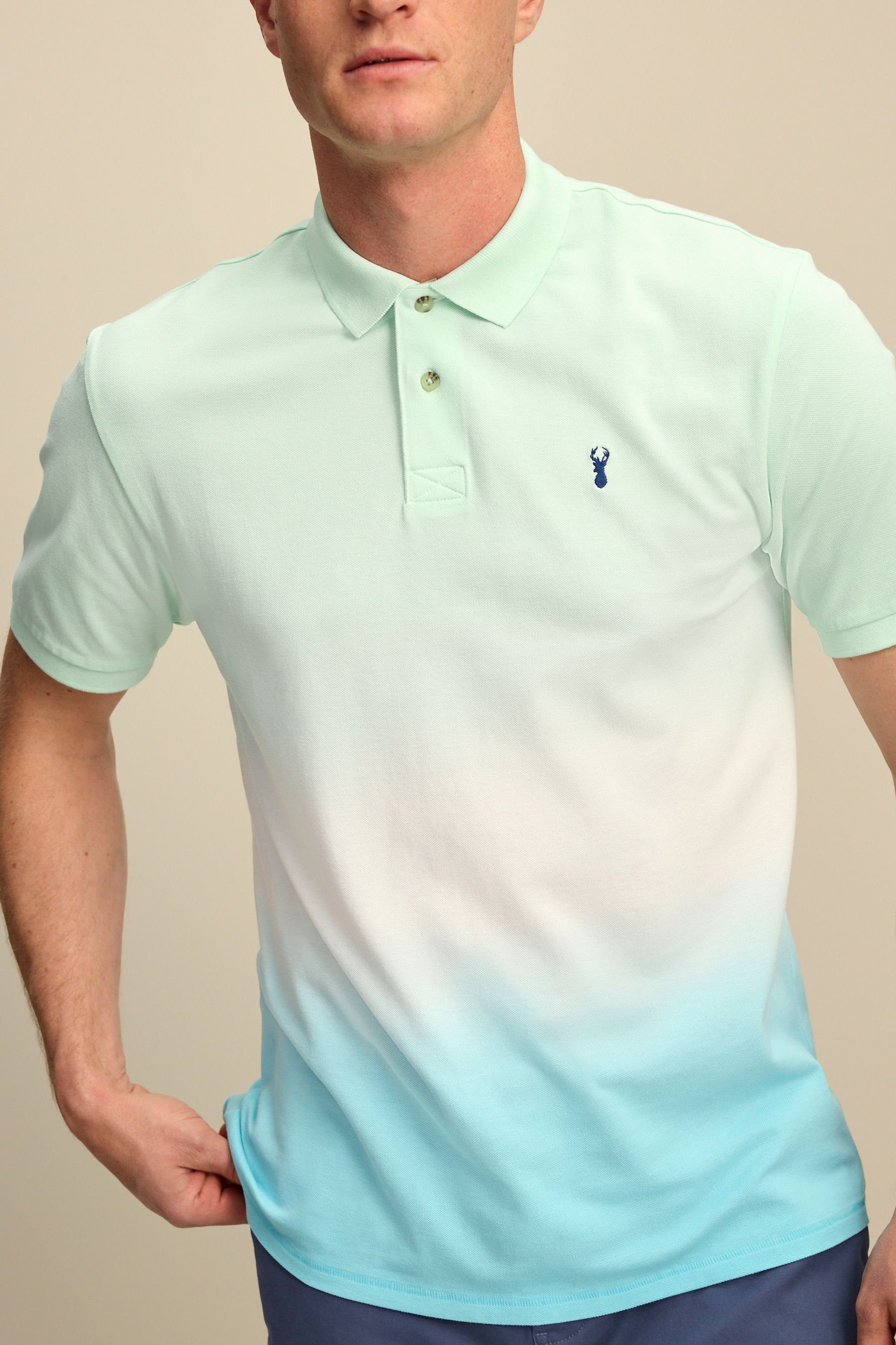 und (1-tlg) mit Streifen Next Poloshirt Ombre Poloshirt Blue/Green Schriftzug