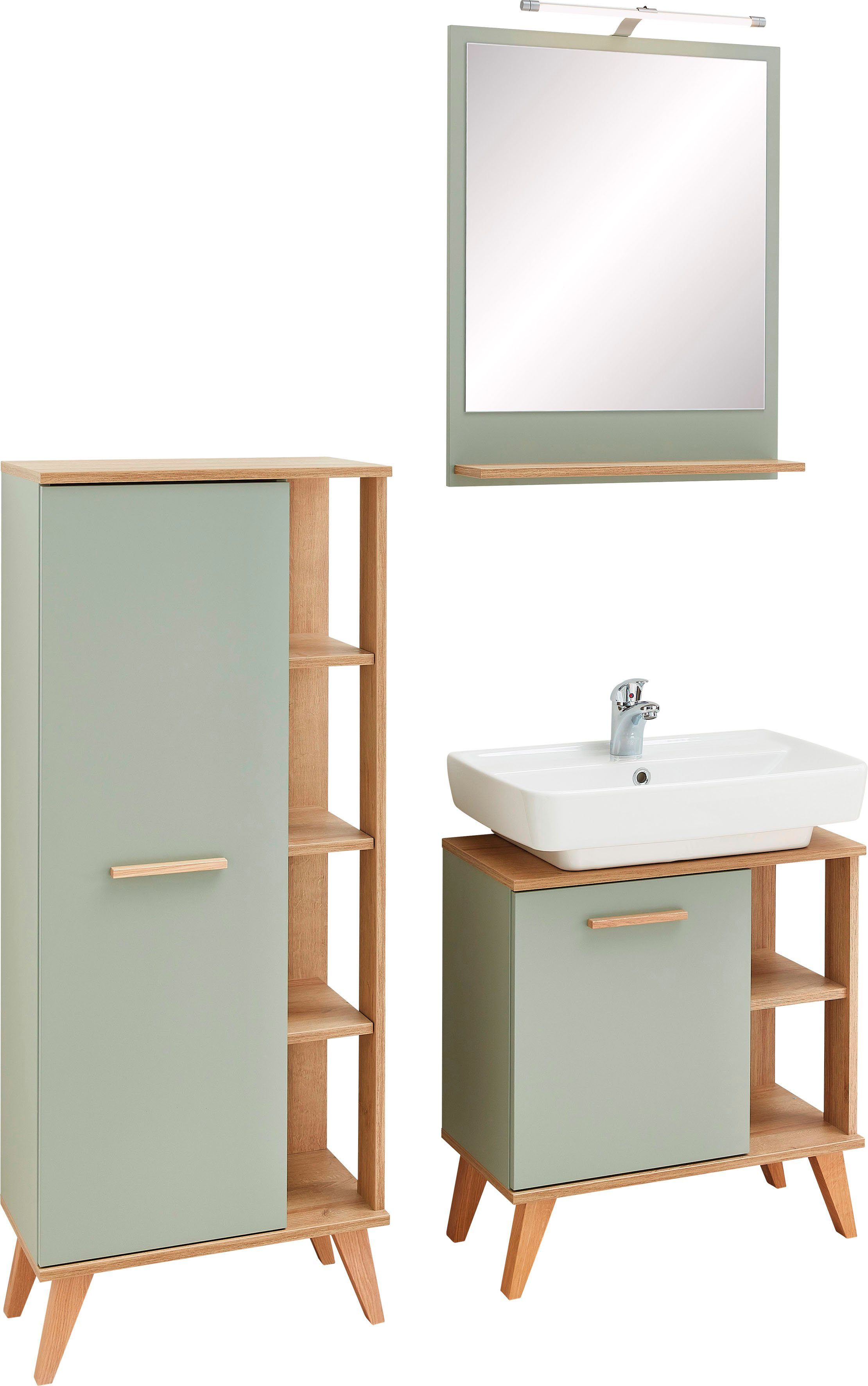Waschbeckenunterschrank PELIPAL cm, Quickset 60 Midischrank und 963, Spiegel, Badmöbel-Set Breite (3-St),
