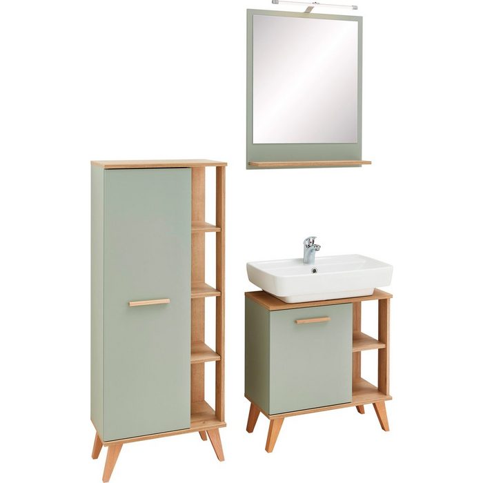 PELIPAL Badmöbel-Set Quickset 963 (3-St) Breite 60 cm Spiegel Midischrank und Waschbeckenunterschrank