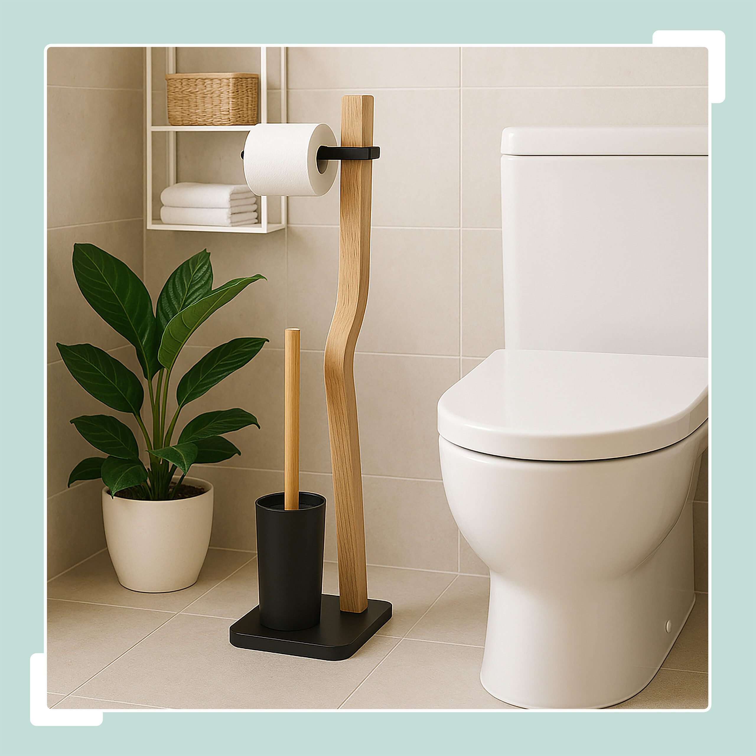 relaxdays WC-Garnitur Holz & Metall, schwarz