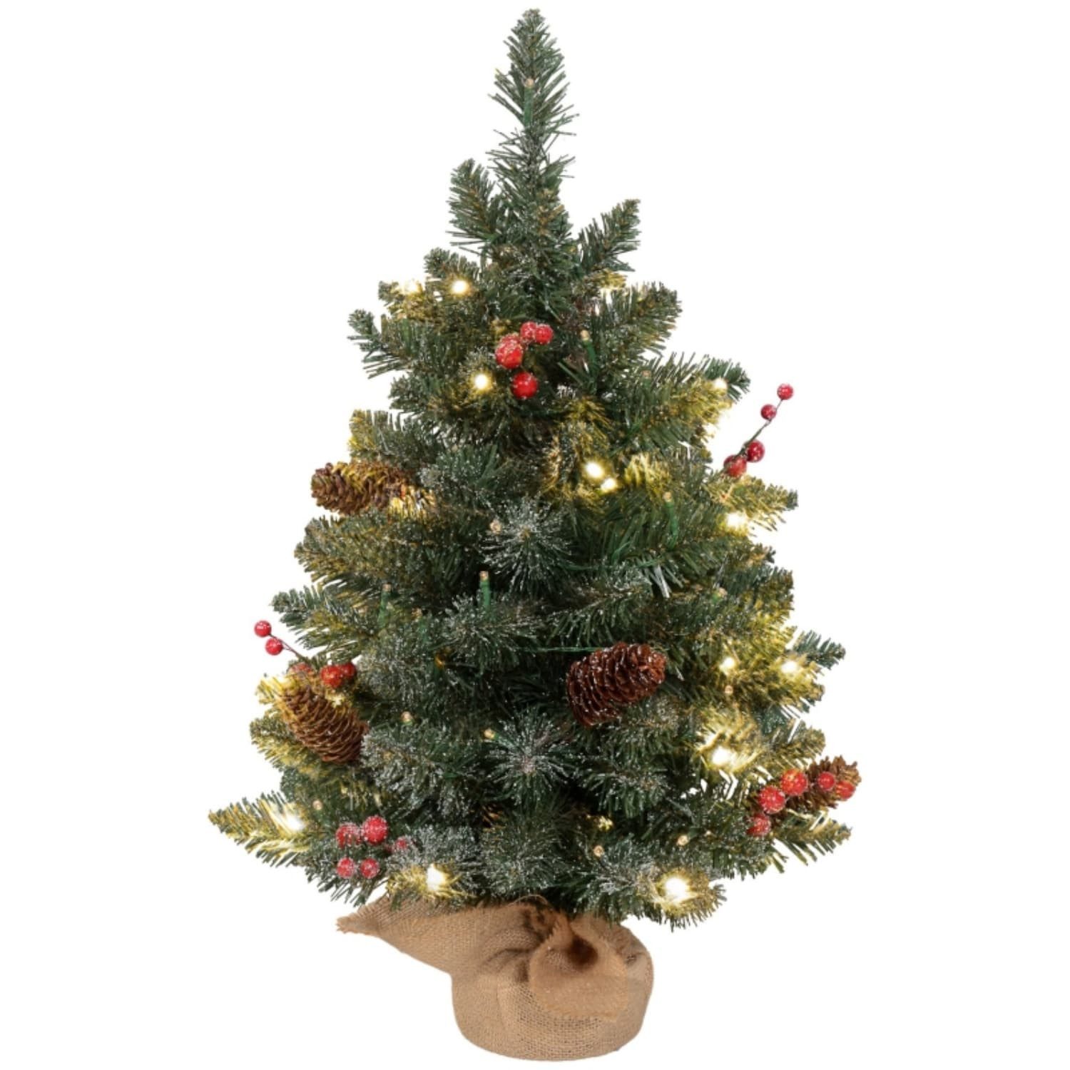 autolock Künstlicher Weihnachtsbaum Weihnachtsbaum mit LED-Beleuchtung,Tannenzapfen und rote Beeren, inkl. Ständer,35*60cm