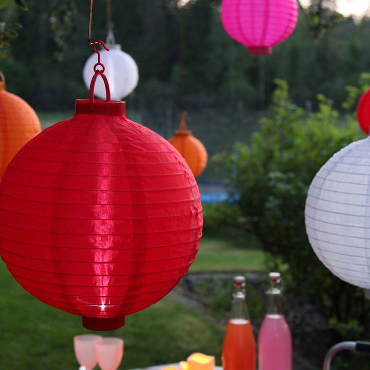 MARELIDA LED Lampion LED Lampion kaltweiße LED D: 20cm Kugel Laterne Partylampion rot, LED Classic, kaltweiss (5300K bis 6000K)