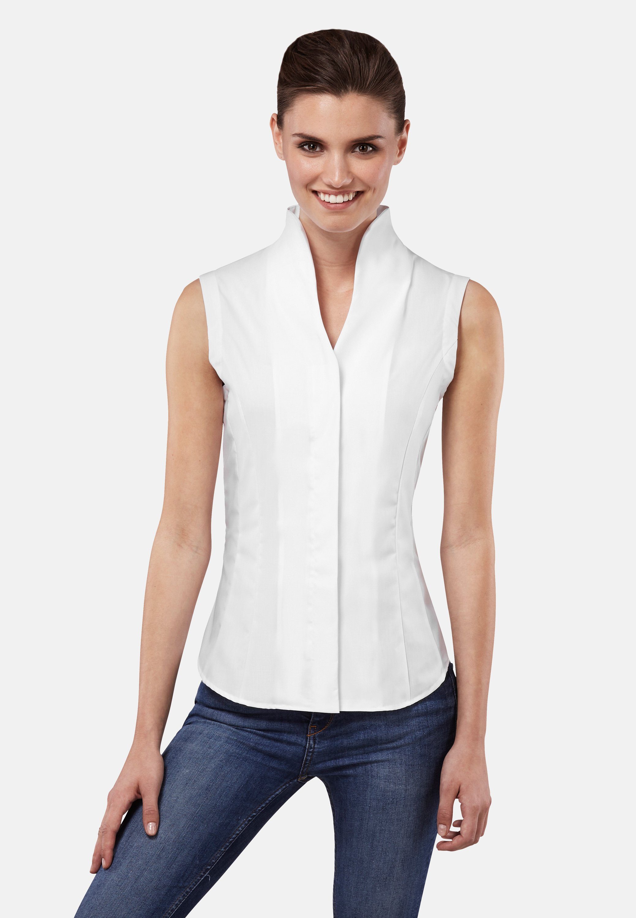 Vincenzo Boretti Klassische Bluse leicht tailliert Kelchkragen ärmellos günstig online kaufen