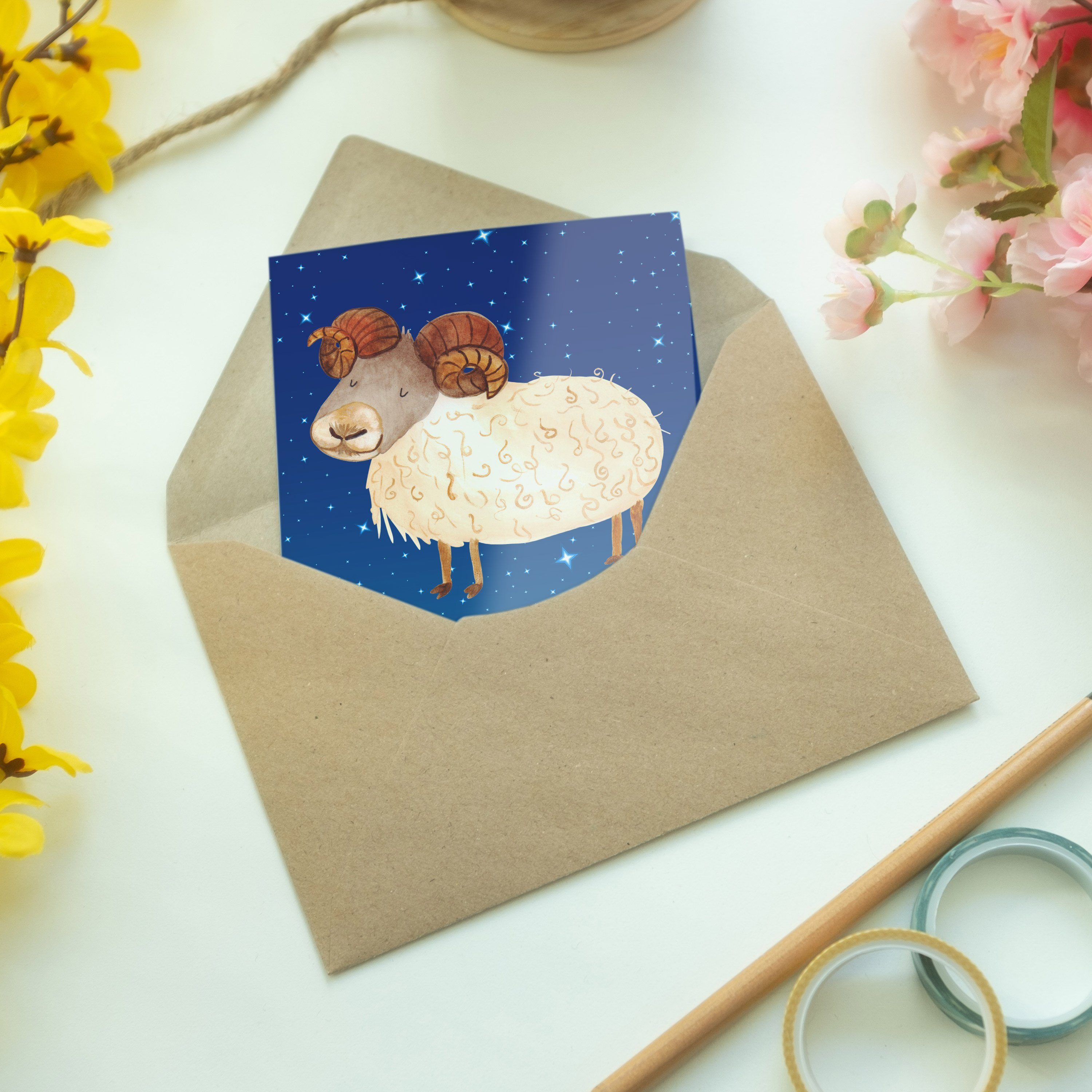Sternzeichen Blau Widder Panda Sternenhimmel Mr. Grußkarte Geschenk, & - Mrs. Einladungskarte -
