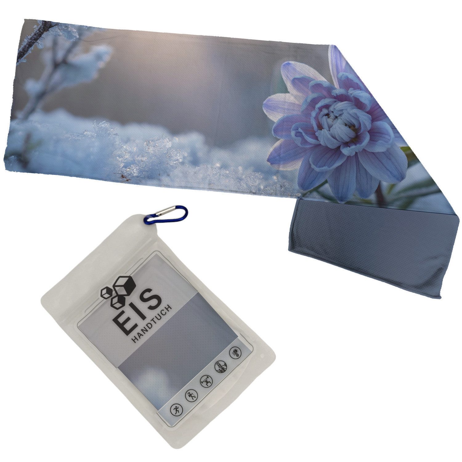 Sporthandtuch Pastellblaue Blume Eishandtuch mit Eiskristallen