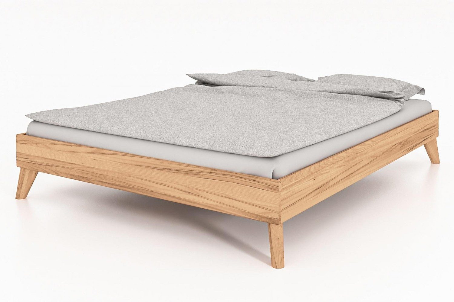 Natur24 Einzelbett Bett Gerg 3 Kernbuche massiv 160x200cm ohne Kopfteil mit Holzbeinen