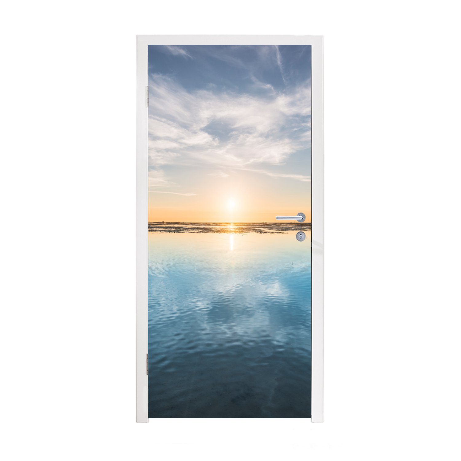 MuchoWow Türtapete Watteninseln - Wasser - Sonne, Matt, bedruckt, (1 St), Fototapete für Tür, Türaufkleber, 75x205 cm