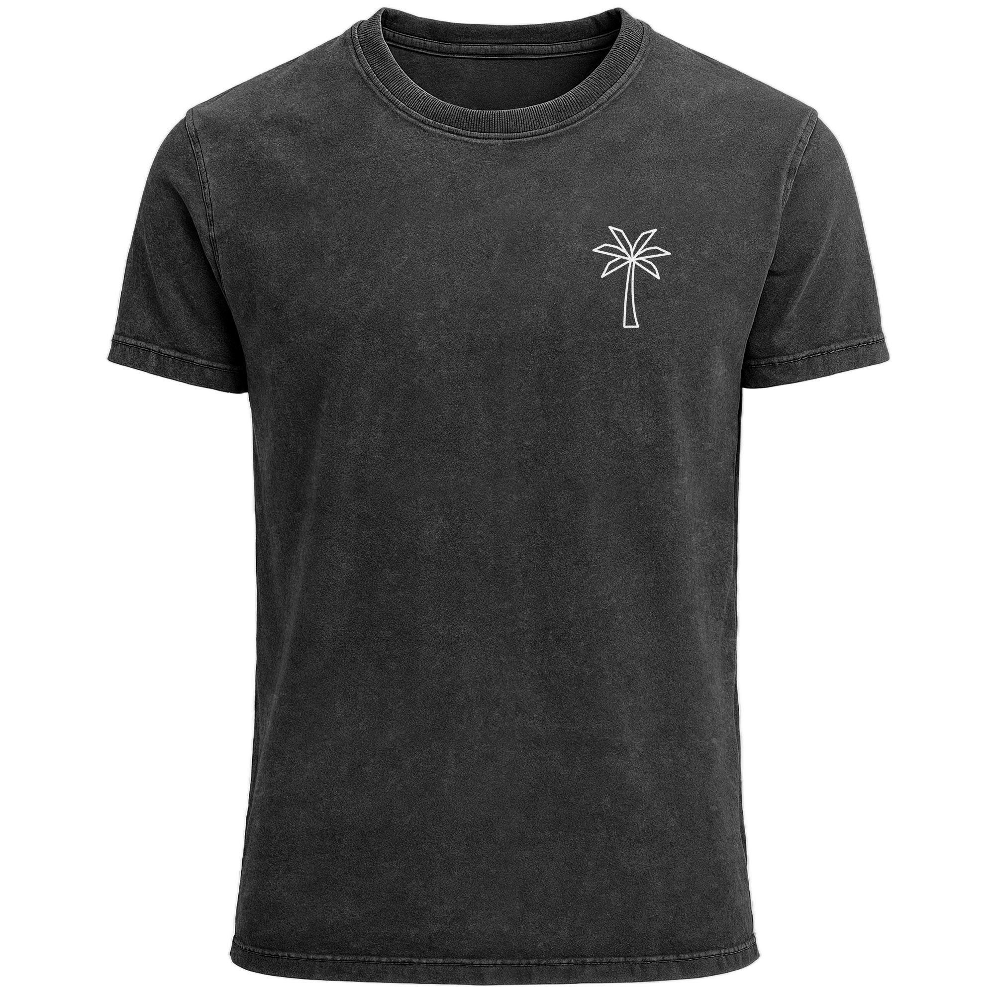 Neverless Print-Shirt Herren T-Shirt mit Palmen Logo – Vintage Waschoptik Kurzarmshirt aus mit Print