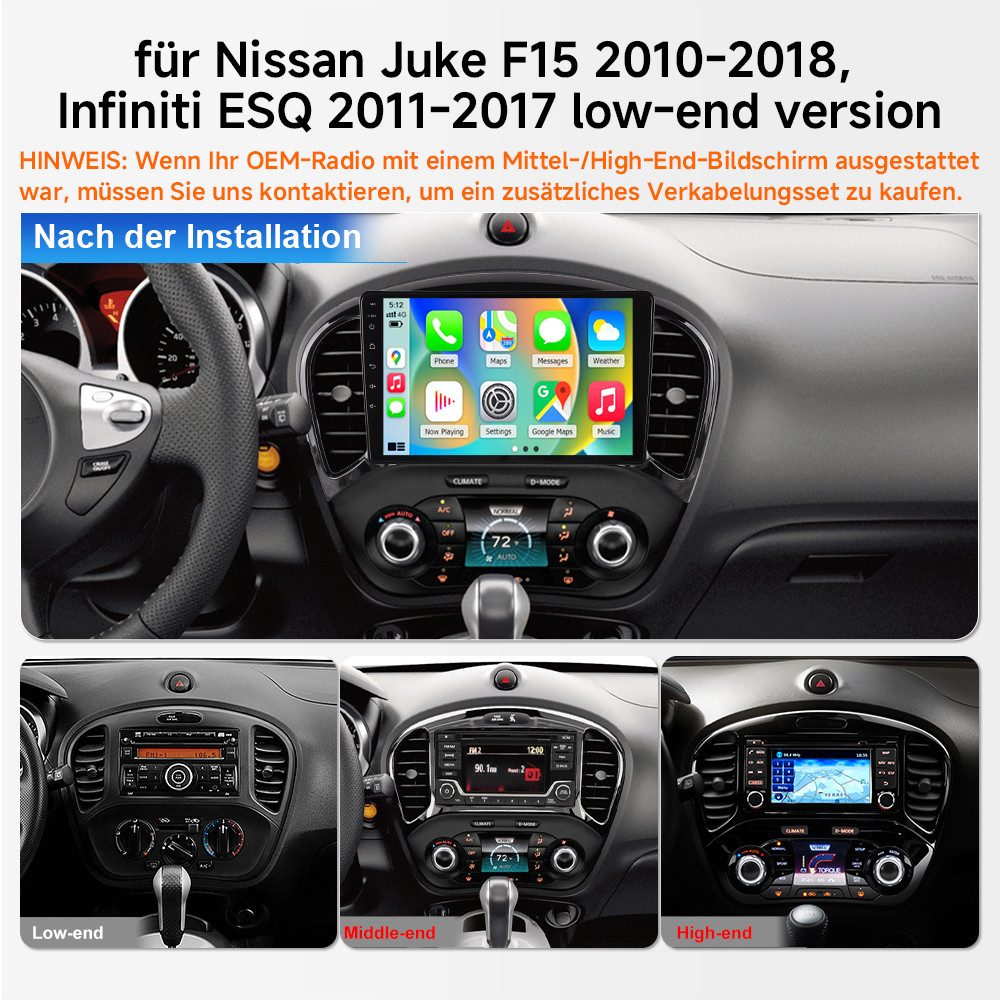 A-Sure Für Nissan Juke F15 2010-2018 Android 15 8 Core 4+64G GPS Navi SWC RDS Autoradio (Digitalradio (DAB), FM, AM, 1280*800 IPS Screen/8-Core CPU)