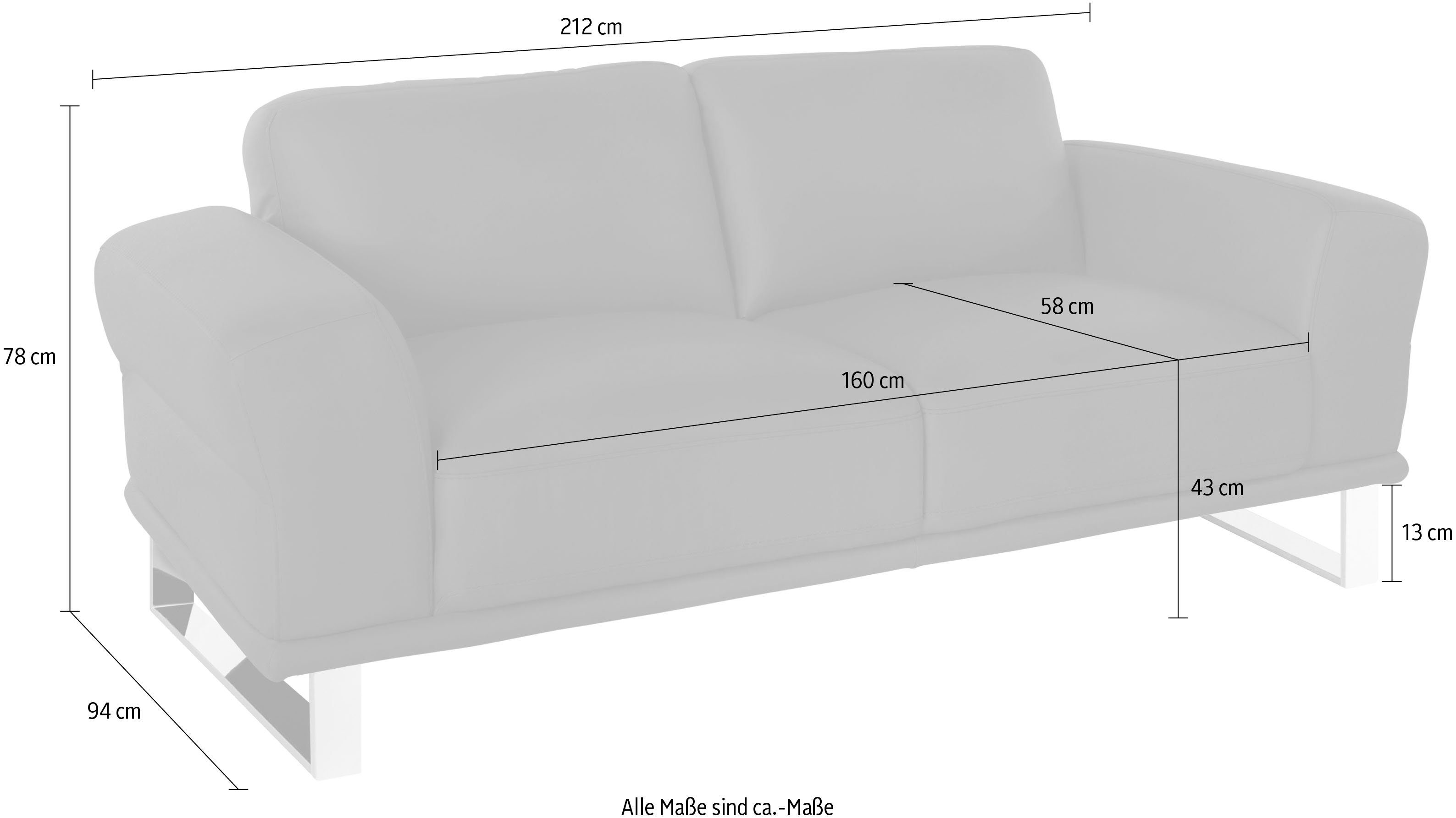 2,5-Sitzer mit cm W.SCHILLIG glänzend, Chrom in 212 Breite montanaa, Metallkufen
