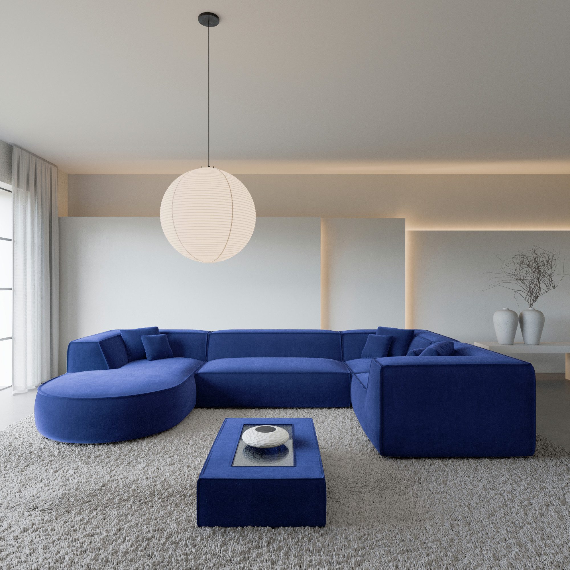 Wohnlandschaft Monterola U Form Stoffbezug Ottomane