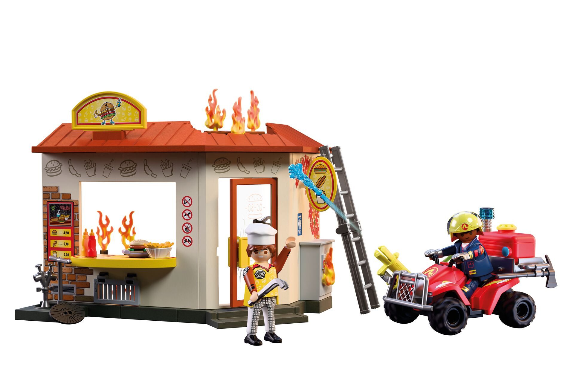 Playmobil® Feuerwehr-Quad mit Burger-Bude (72195), City Action Konstruktions-Spielset