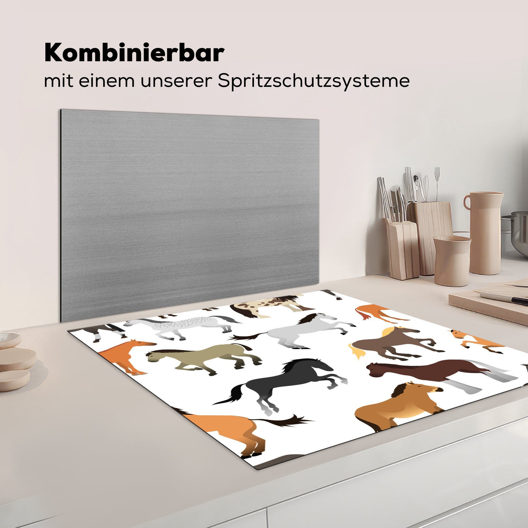 - Mädchen Vinyl, MuchoWow Mädchen, für - cm, Muster - Herdblende-/Abdeckplatte Kinder Pferde - 78x78 tlg), küche Weiß Ceranfeldabdeckung, (1 - Arbeitsplatte