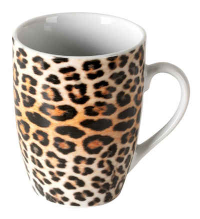 Tasse Kaffeetasse LEO, H 11 cm, Braun, Schwarz, Keramik, Keramik