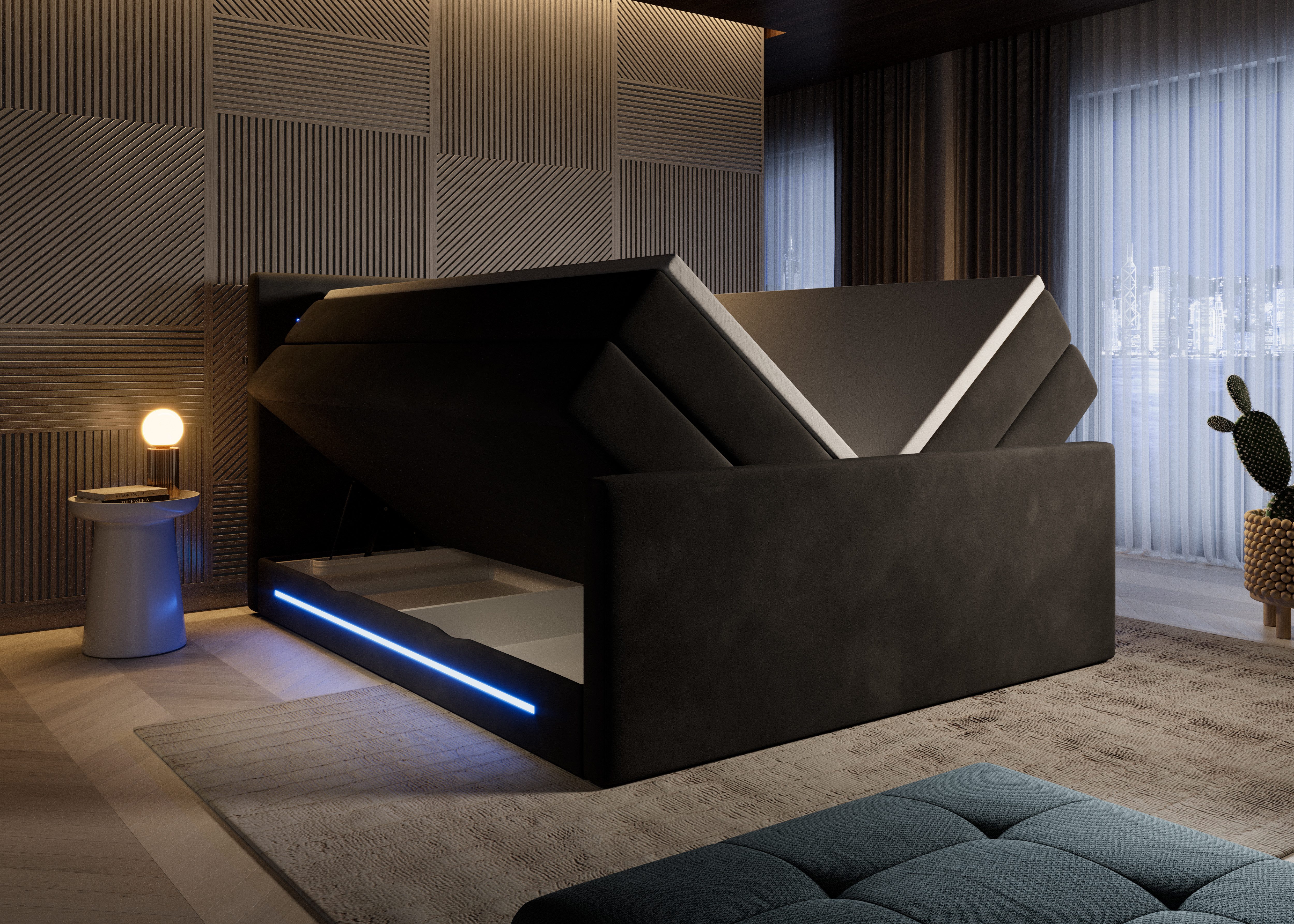 wonello Boxspringbett Monaco, mit LED Beleuchtung, Bettkasten, Matratzen un günstig online kaufen