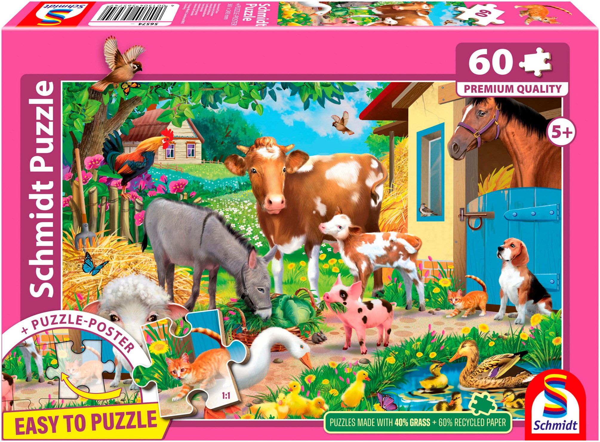 Schmidt Spiele Puzzle Bauernhof-Tiere, 60 Puzzleteile, Made in Europe