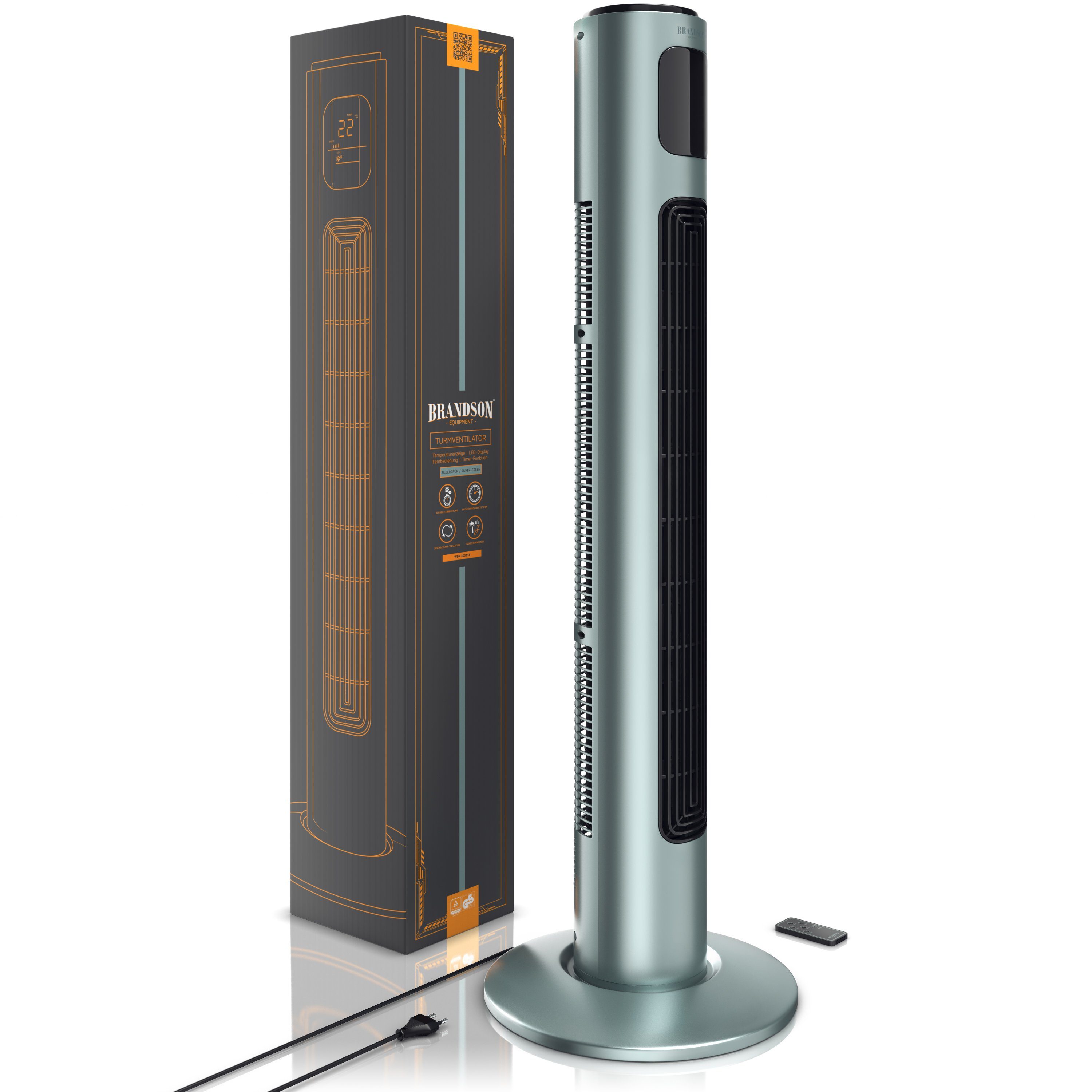 Brandson Silbermint Fernbedienung, Standventilator Turmventilator, Oszillation, Timer, 96cm,