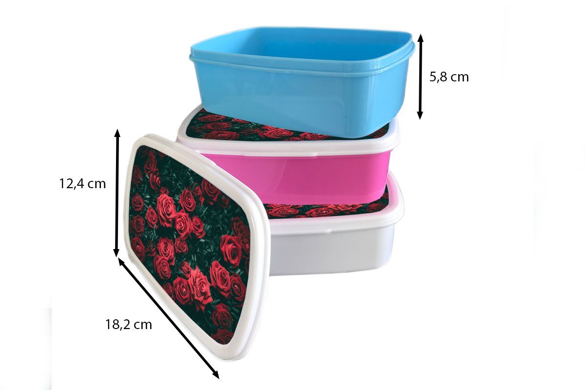 Blumen Snackbox, (2-tlg), - für Rosen Erwachsene, Brotdose Mädchen, - Kinder, Kunststoff, Rot, Lunchbox Brotbox MuchoWow Kunststoff rosa