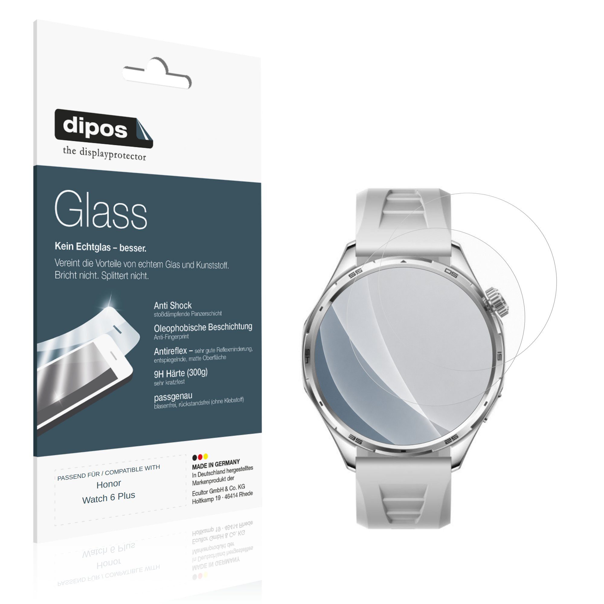 dipos Displayschutzfolie Schutzfolie für Honor Watch 6 Plus, 2 Stück, Displayschutz Schutz Folie Made in Germany