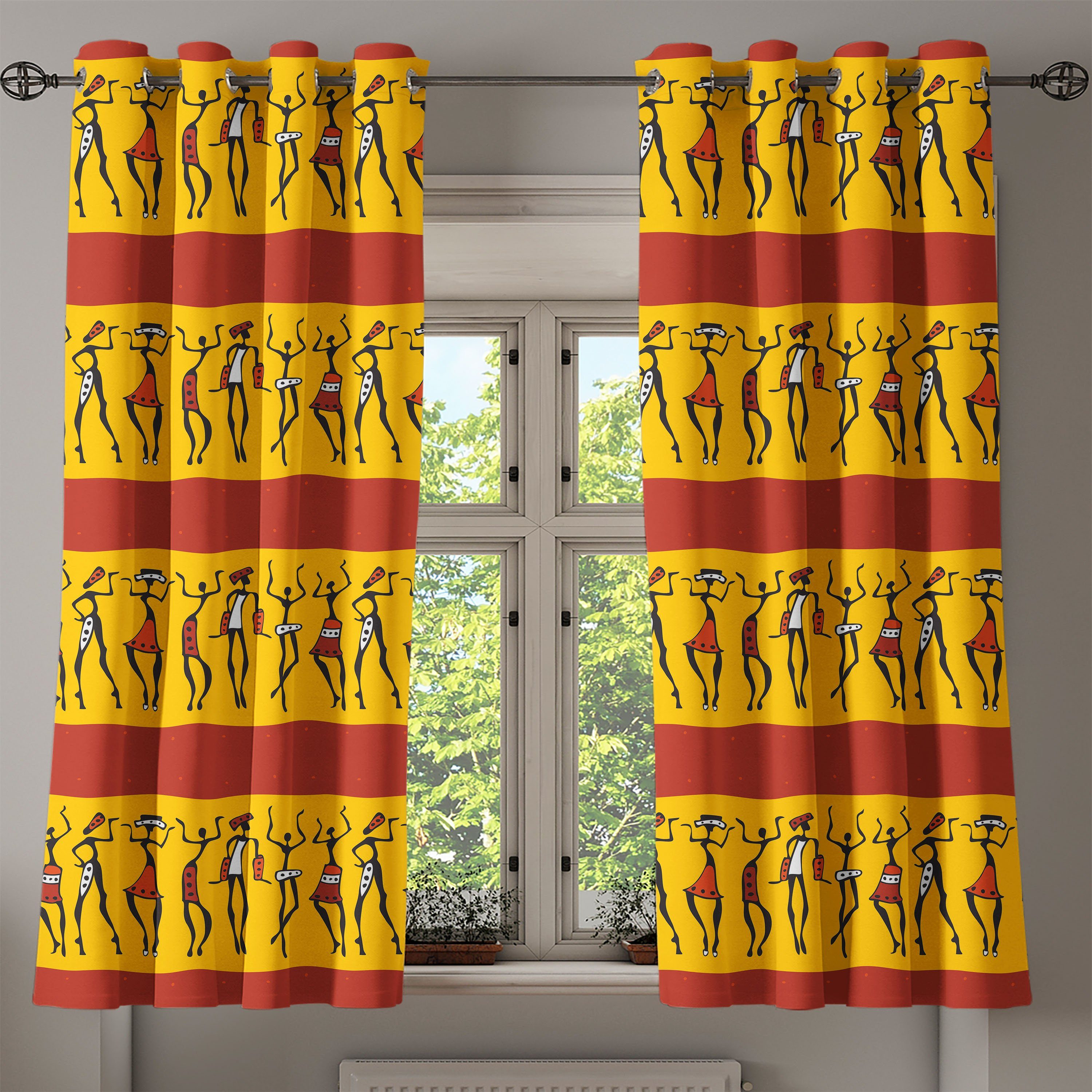 Tanzen-Leute Abakuhaus, Gardine für afrikanisch 2-Panel-Fenstervorhänge Dekorative Schlafzimmer Wohnzimmer,